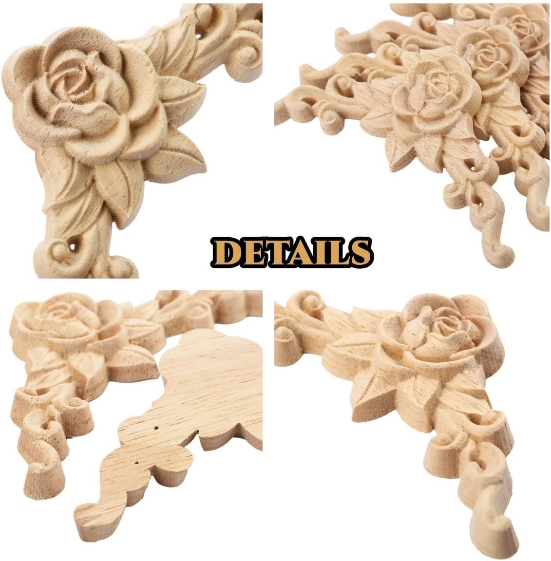 4Pcs Wood Appliques & Onlays for Furniture, 3.15″ x 3.15″8x8cm, Handmade Carv…