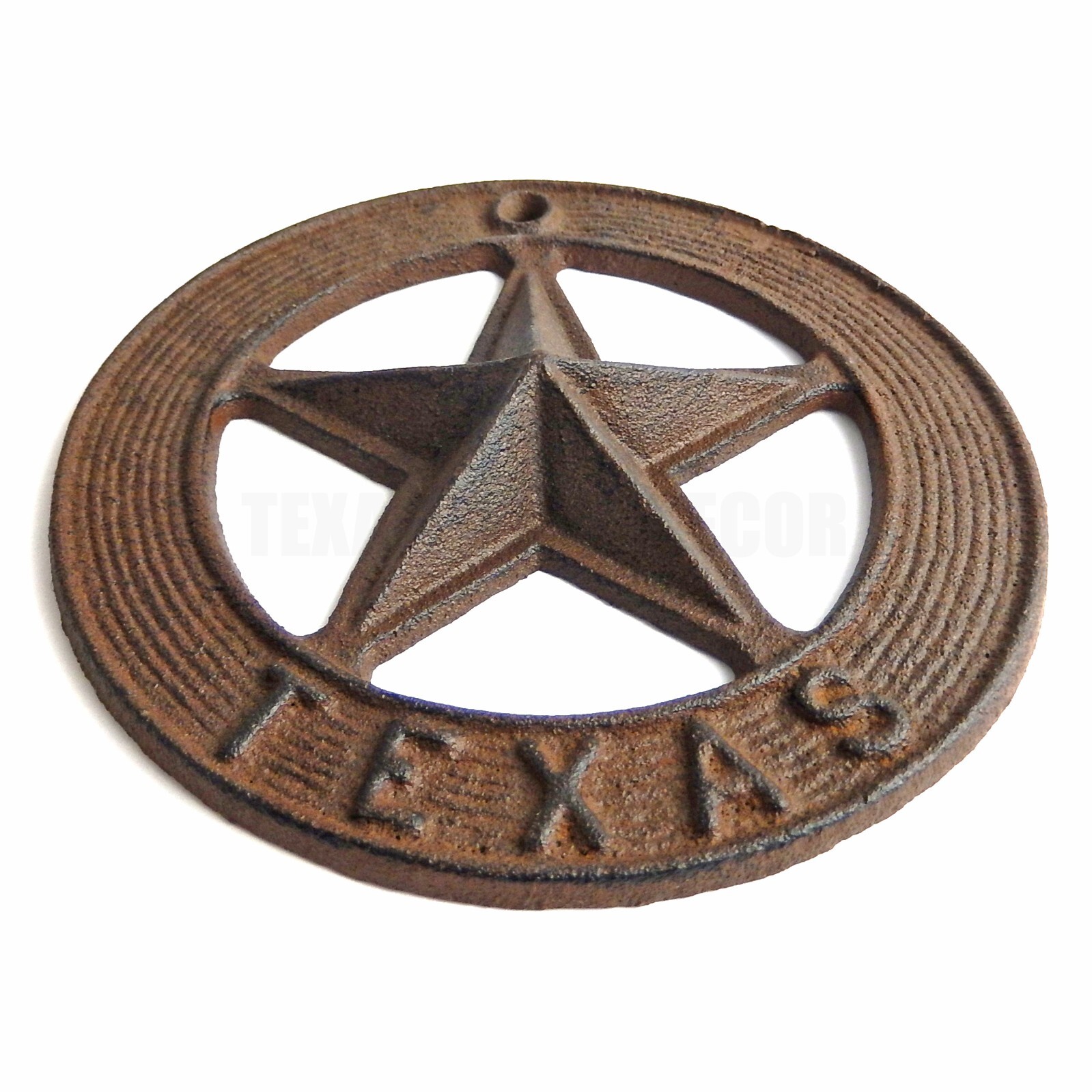 Cast Iron TEXAS Wall Star with Circle Bezel Heavy Duty Rustic Western Decor 7.5″