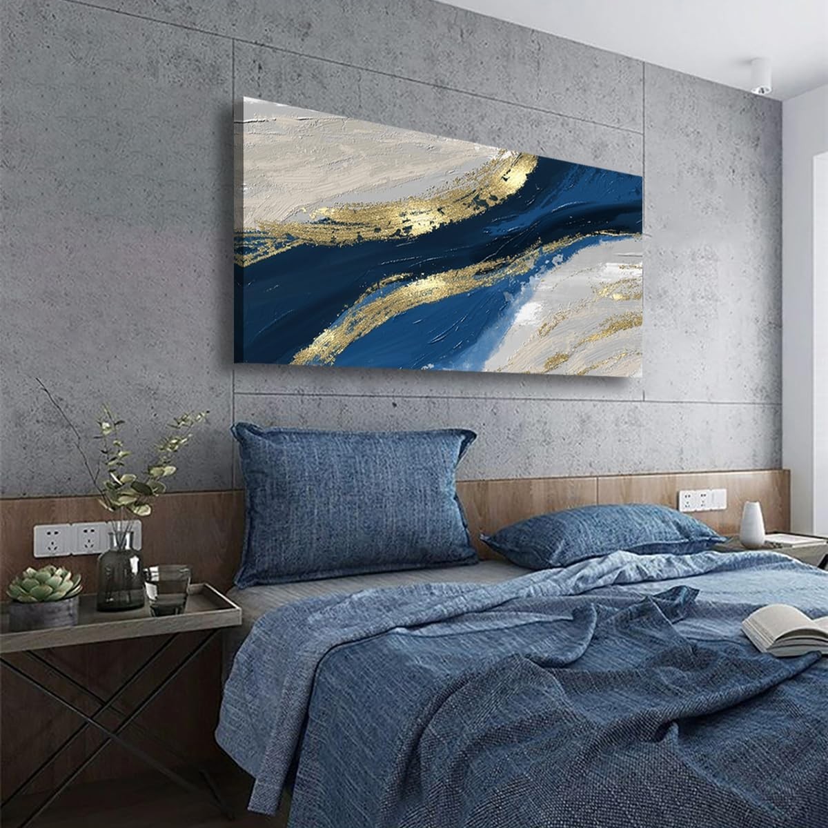 Unique Abstract Canvas Wall Art – 20x40in Golden Blue Modern Print for Any Room