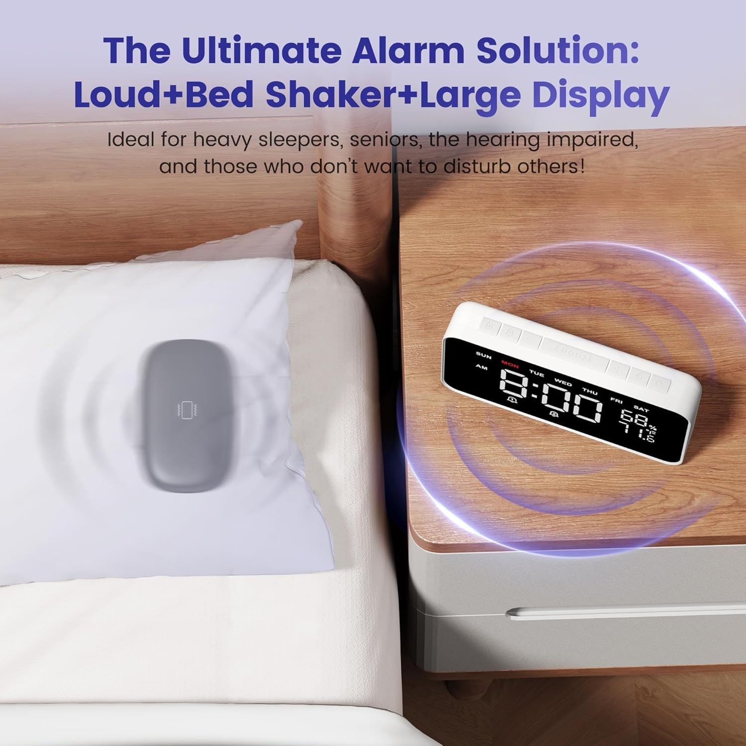 Bed Shaker Loud Alarm Clock for Heavy Sleepers Adults, Vibrating Dual Alarm C…