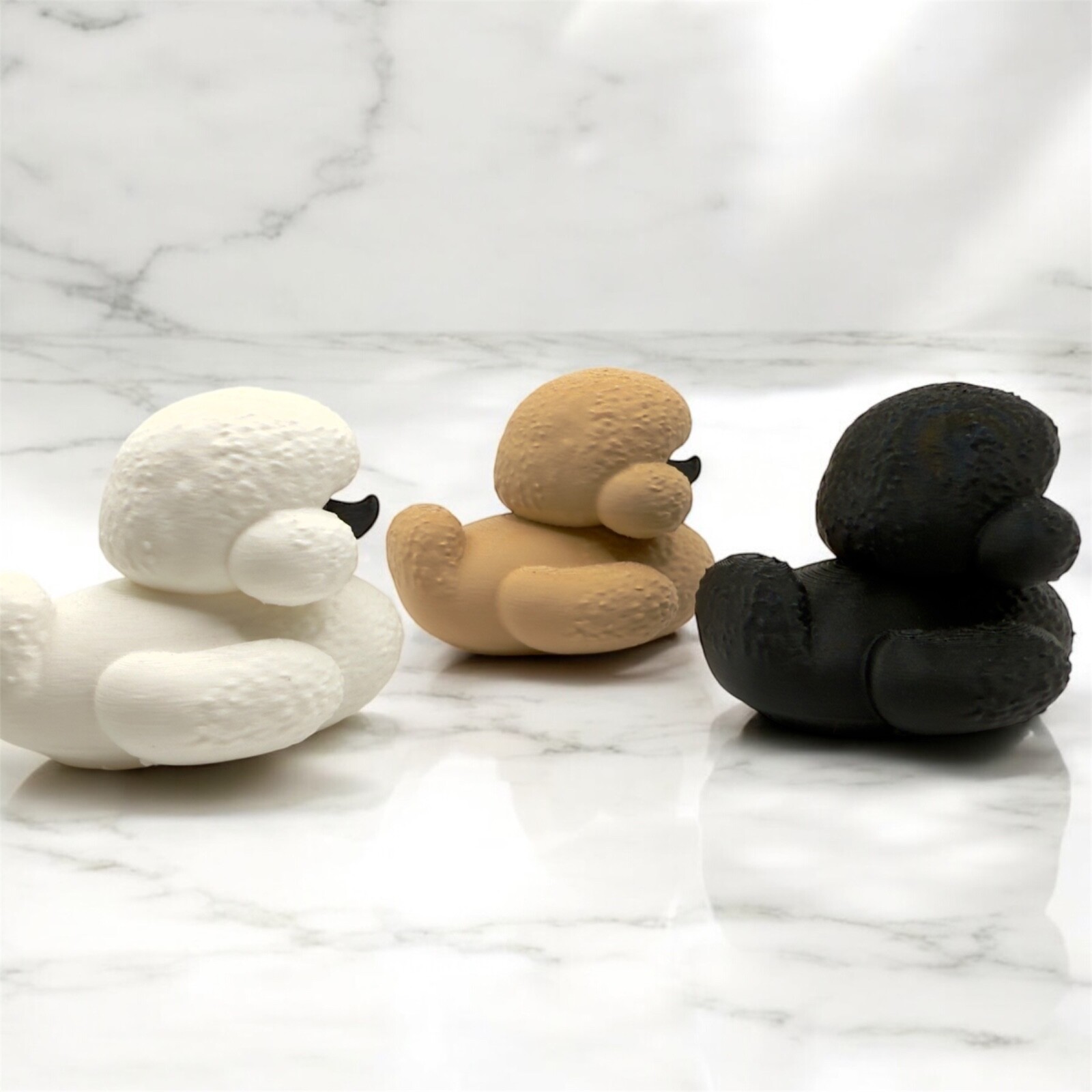 Poodle Duck Figurines – White Black Tan | 3D Printed Jeep Duck Cruise Desk Décor