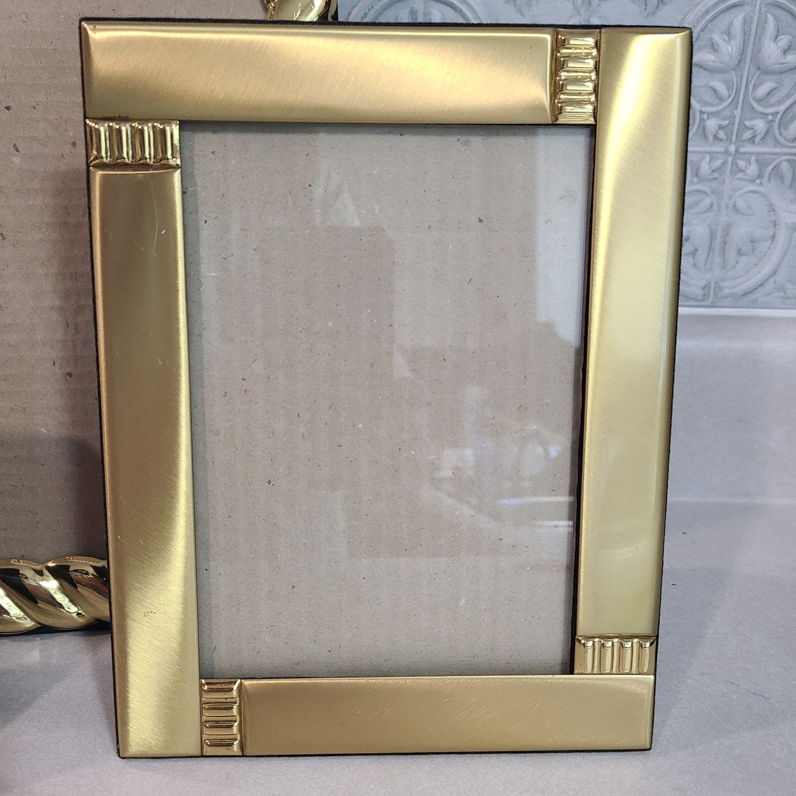Set Of 3 Brass Picture Frames Standing Textured & Smooth Lg Med Sm Velvet Backs