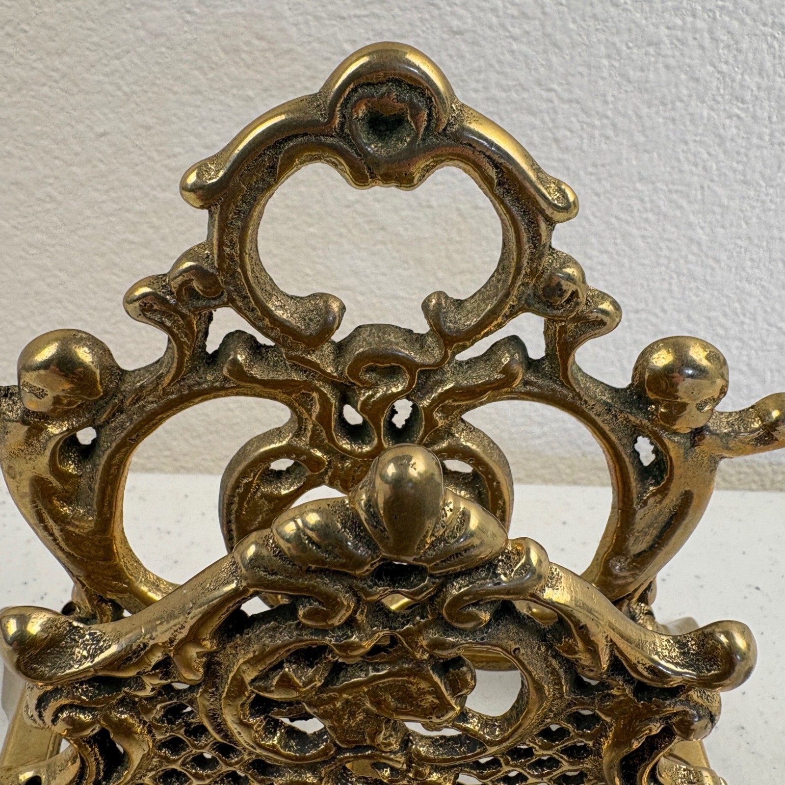 Brass Letter Holder Napkin Ornate Victorian Desk Handcasted 80s Upper Deck