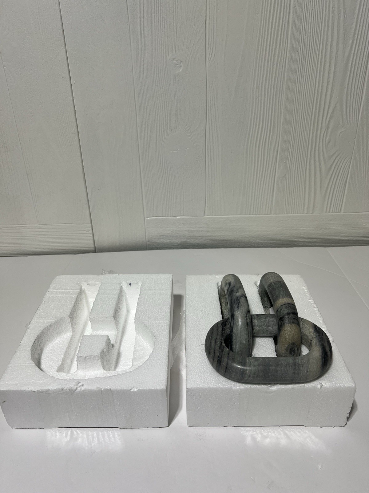 Gray Marble Chain Handmade Geometric 3 Link Decorative Sculpture, 13″ x 4″ x 3″