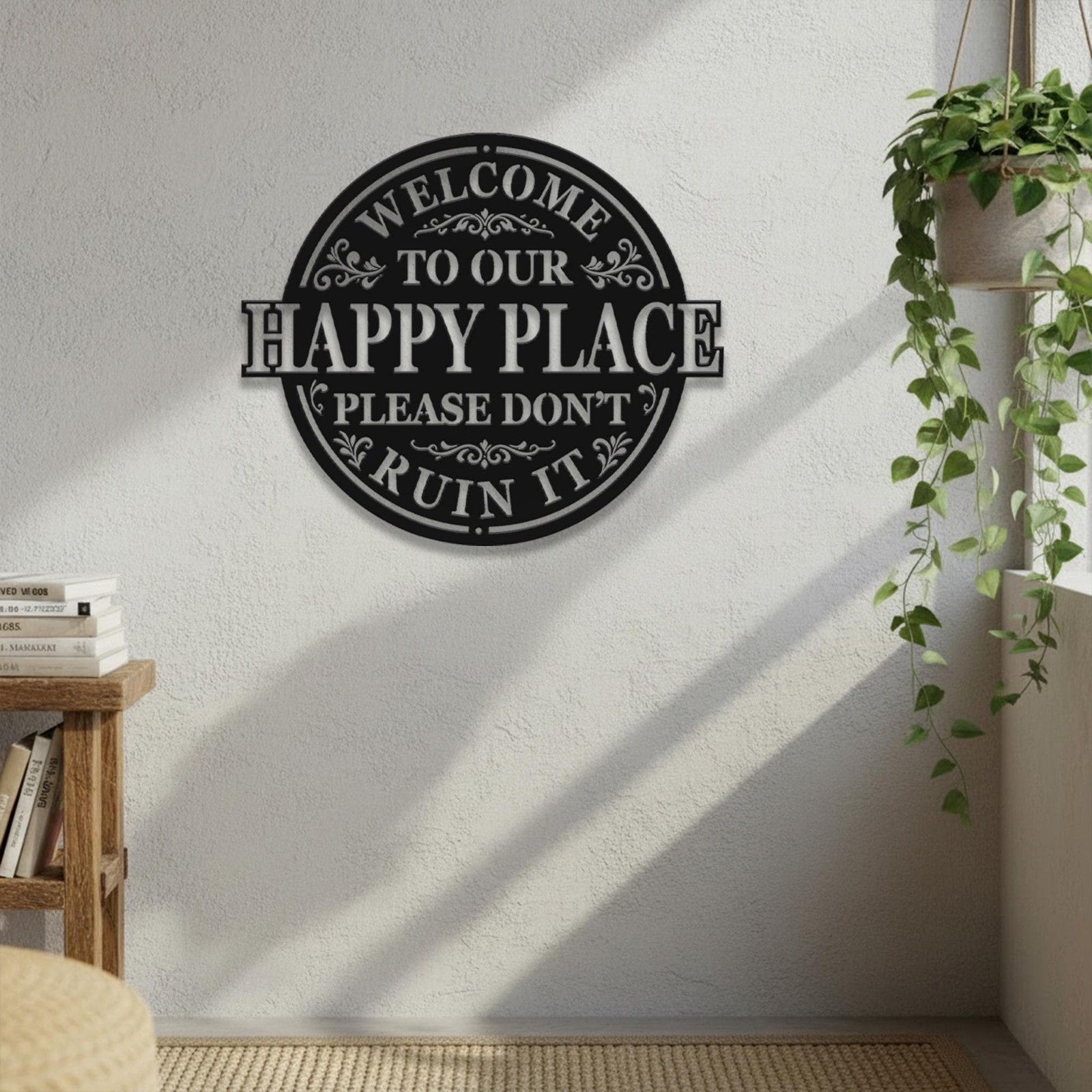 ”Happy Place” Funny Metal Sign – Humorous Home & Patio Wall Decor