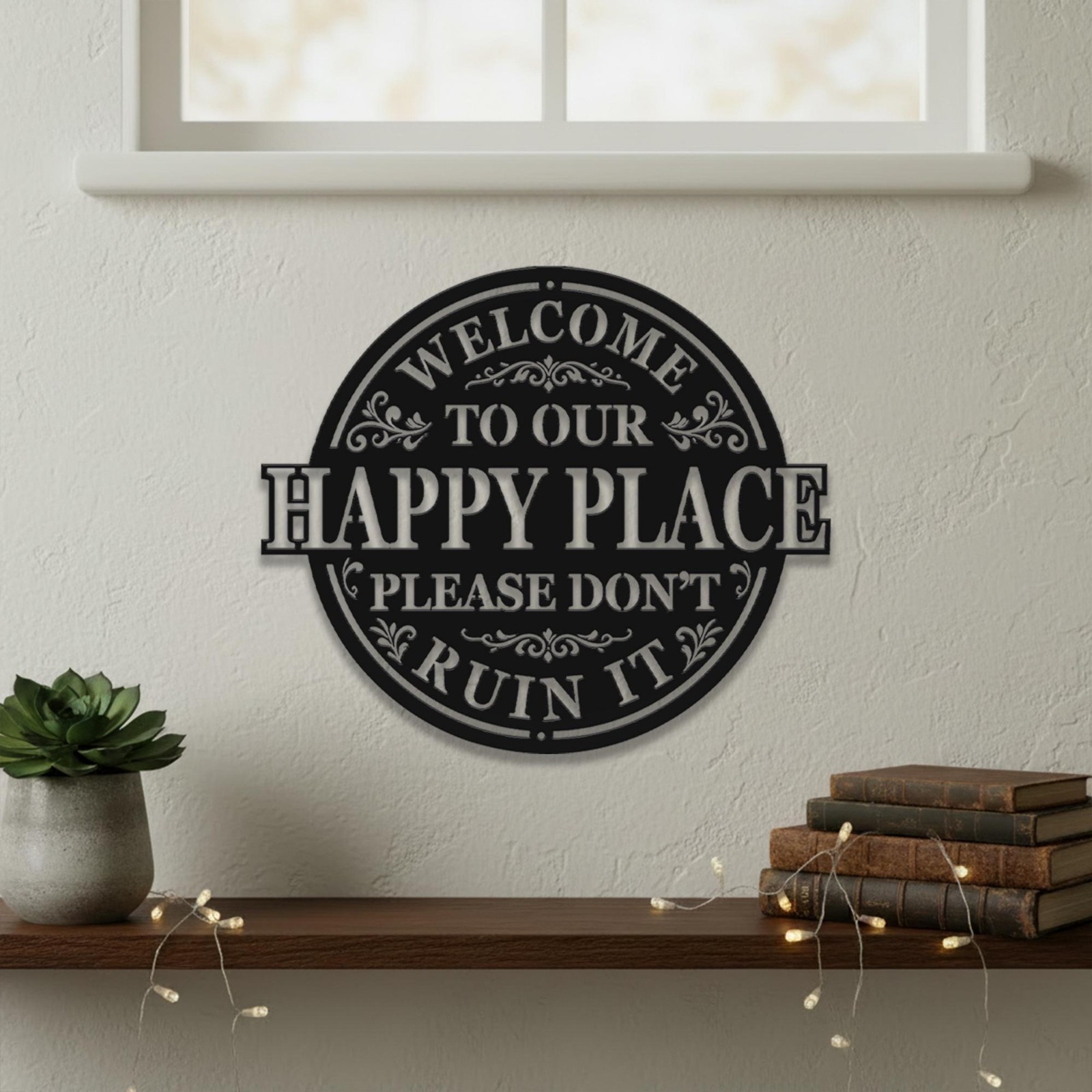 ”Happy Place” Funny Metal Sign – Humorous Home & Patio Wall Decor