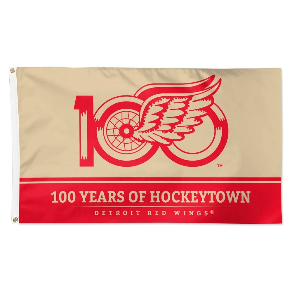 Detroit Hockey Team 100 Years Hockeytown Flag 3×5 ft Red Wings Fan Decor Banner