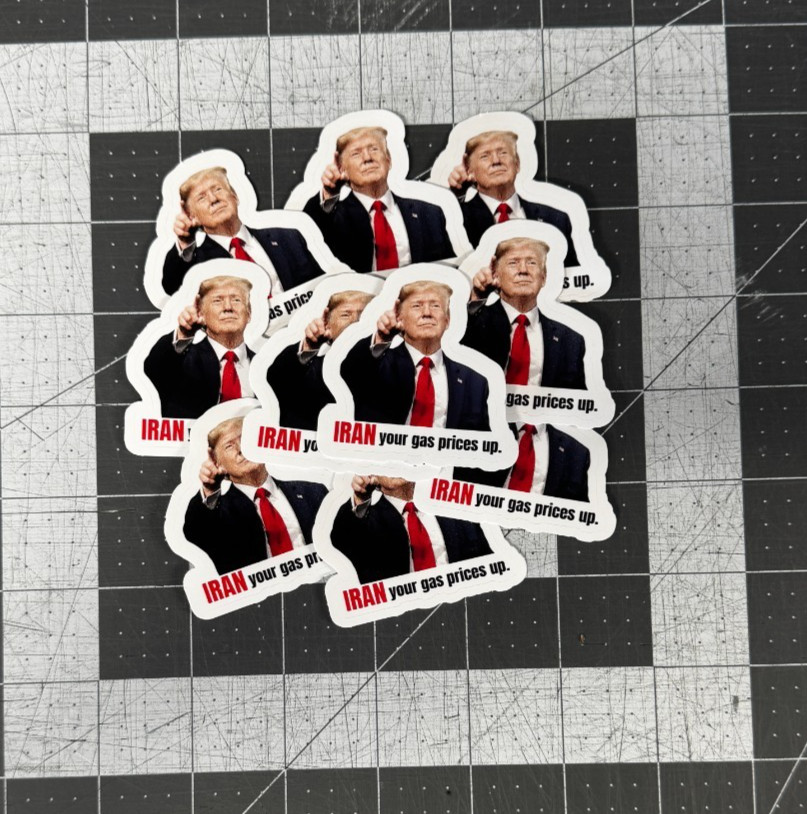 Trump “Iran Prices Up!” Sticker 10 Pack Funny Political Gas Meme Decal 2″