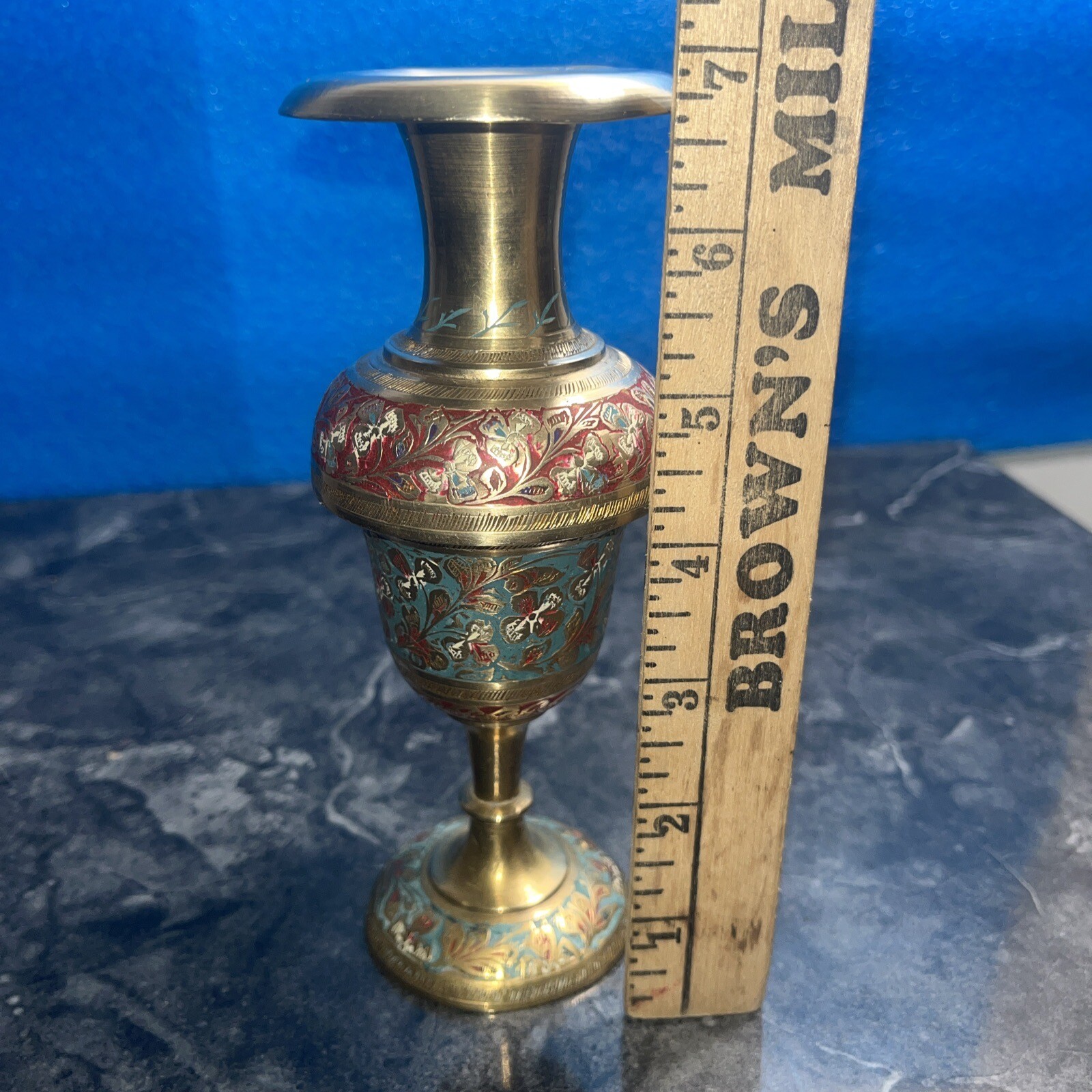 Hand Crafted Kashmiri Pattern Brass Flower Vase 17 cm