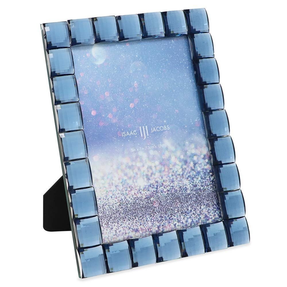 Isaac Jacobs Decorative Sparkling Light Blue Jewel Picture Frame, Photo…