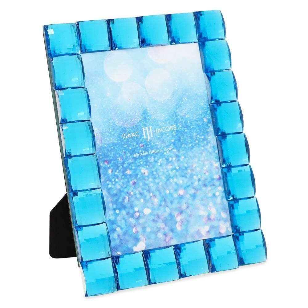Isaac Jacobs Decorative Sparkling Light Blue Jewel Picture Frame, Photo…