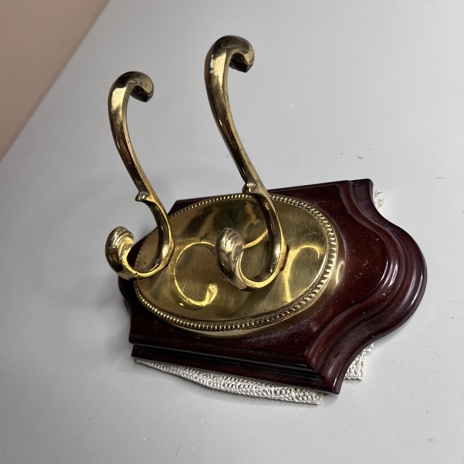 Gold Brass Wood Wall Coat Rack Double Hook Traditional Hanging Decor Entryway