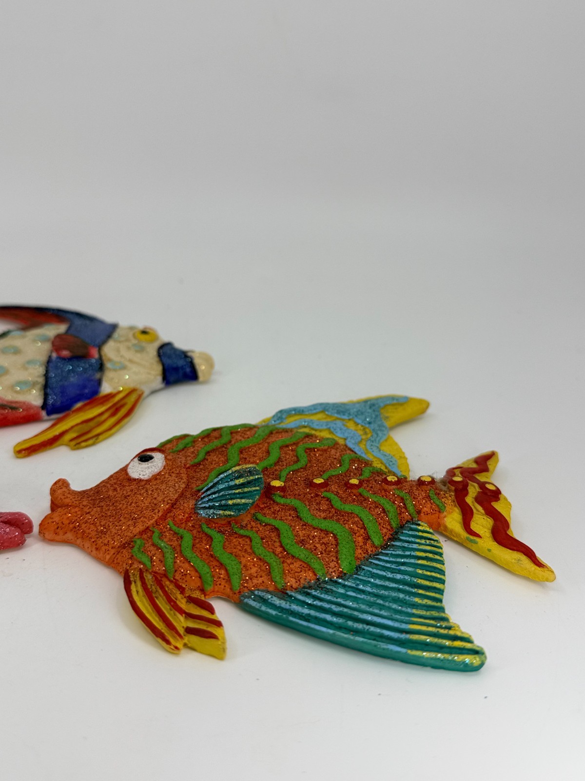 3 Vtg TROPICAL FISH DECOR Sparkle Glitter Fish Wall Art Wall Hanging Beach House