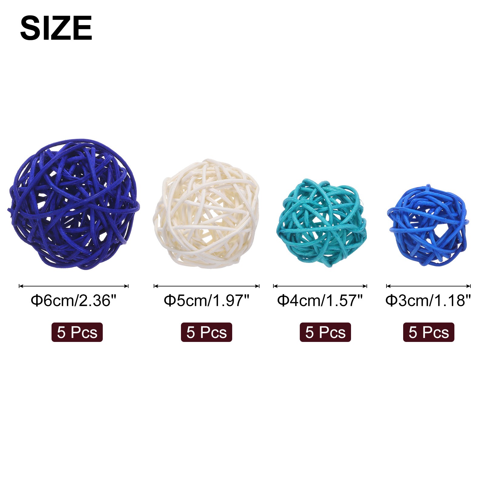 20 Pcs Rattan Decor 2.4/2/1.6/1.2″ Sapphire Blue/White/Sky Blue/Lake Blue