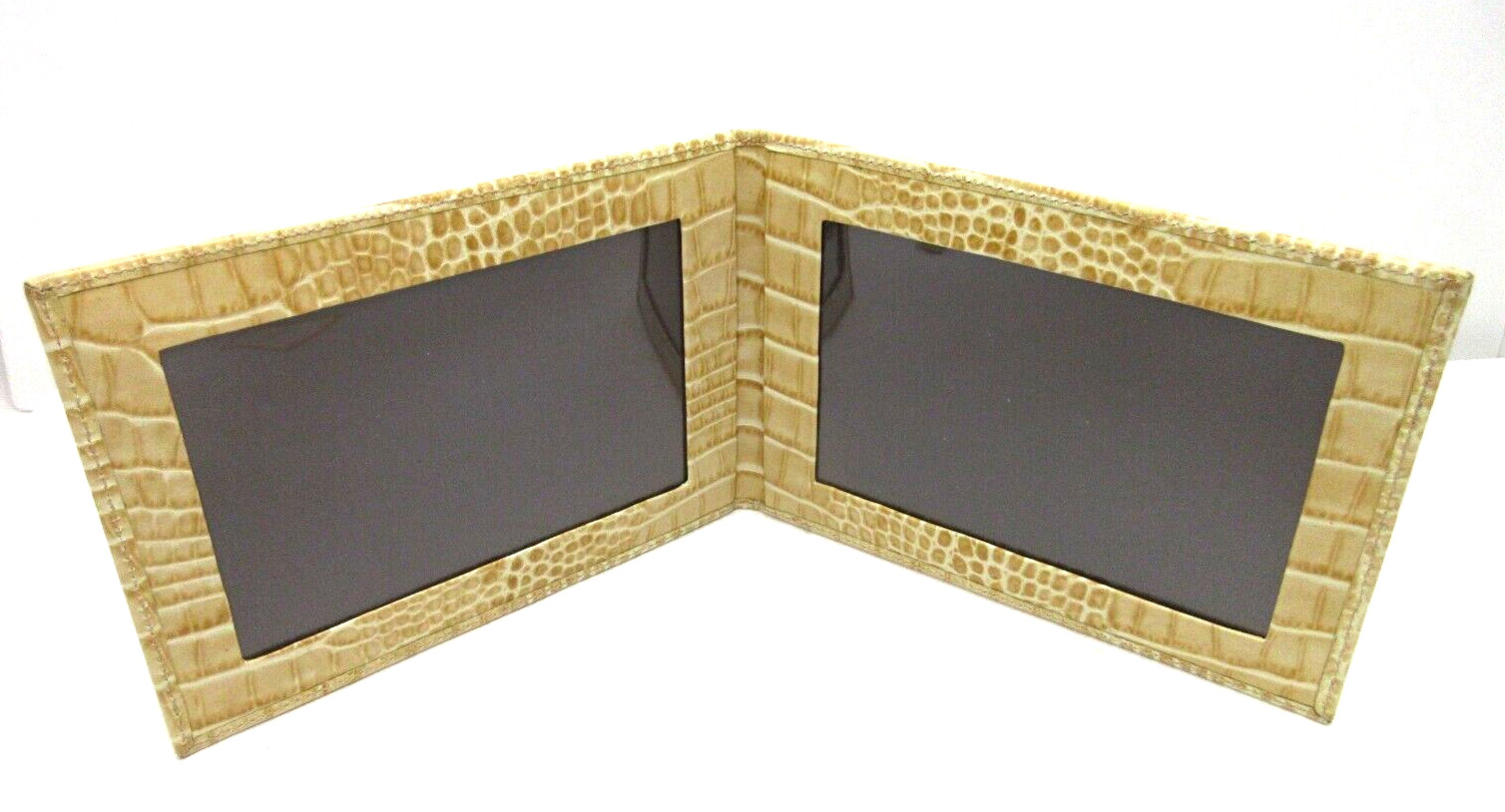 Photo Frame Leather Bifold holds TWO 4×6″ Photos Horizontal Graphic Image $125