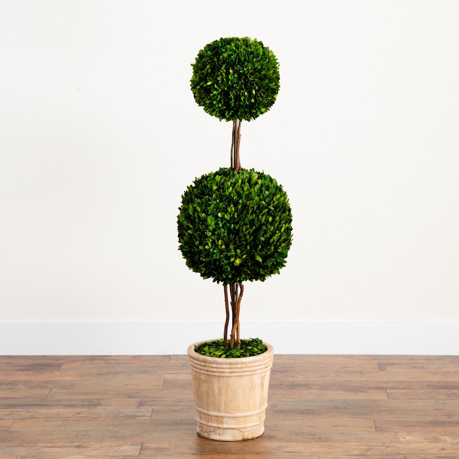 4’ Preserved Boxwood Double Ball Topiary Tree UV Indoor/Outdoor. Retail $403