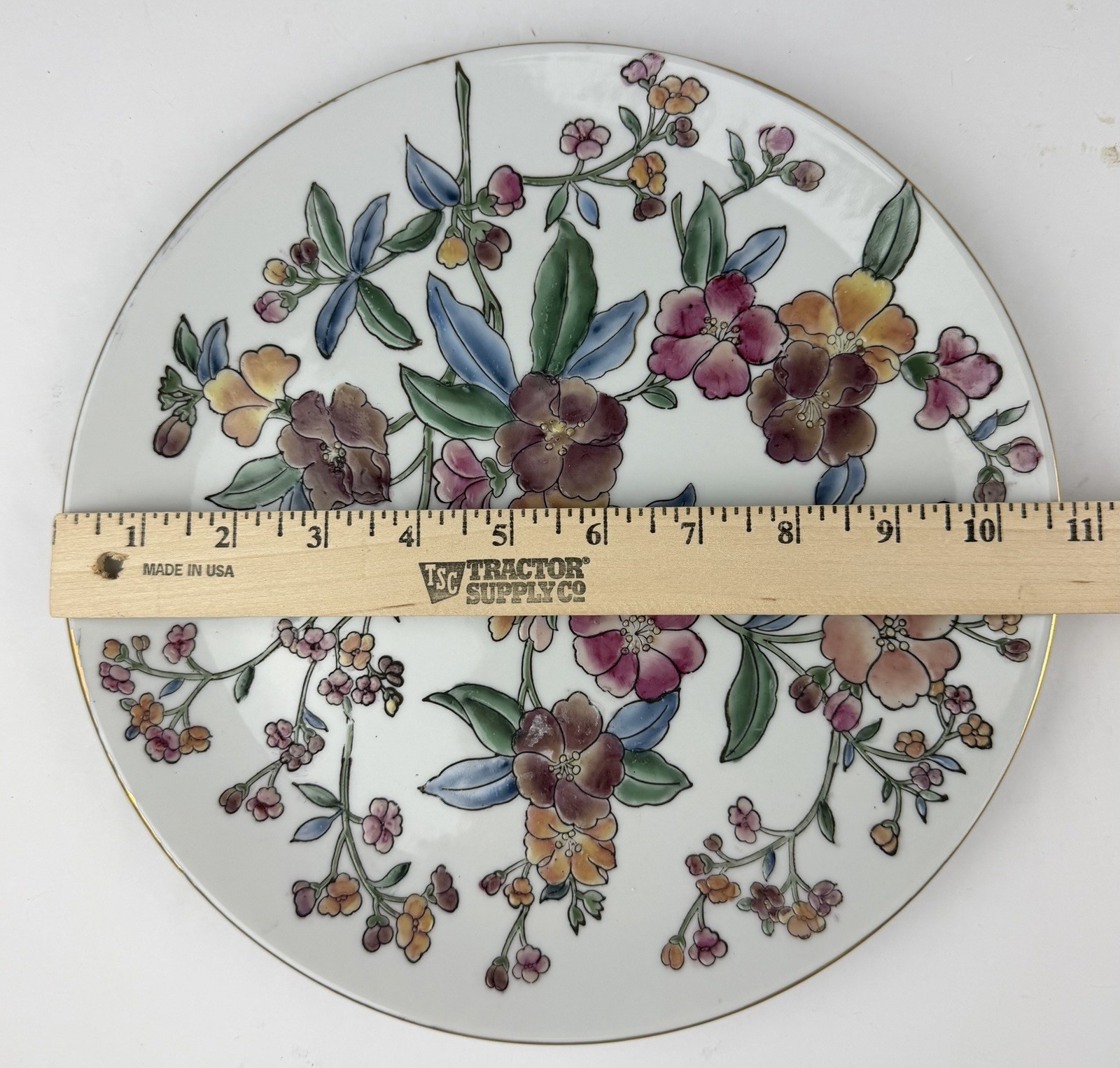 Vtg. Chinese Canton Style Porcelain Rose Floral Decorative Plate 10-1/2 in.