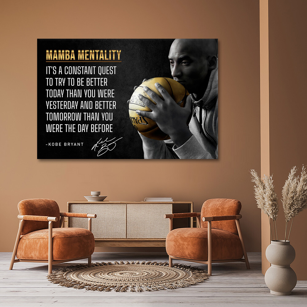 Kobe Bryant Mamba Mentality Motivational Quote Canvas Wall Art Large Poster Gift