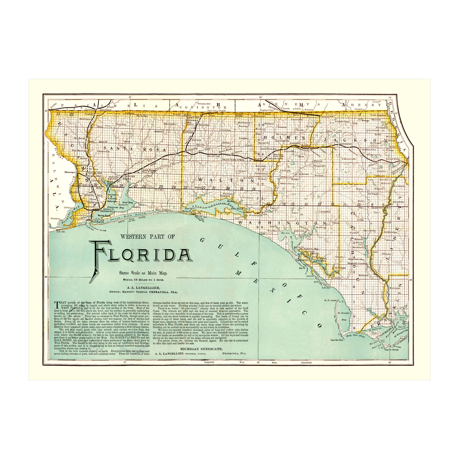 Old Map of Florida 1890 – Vintage Florida Art