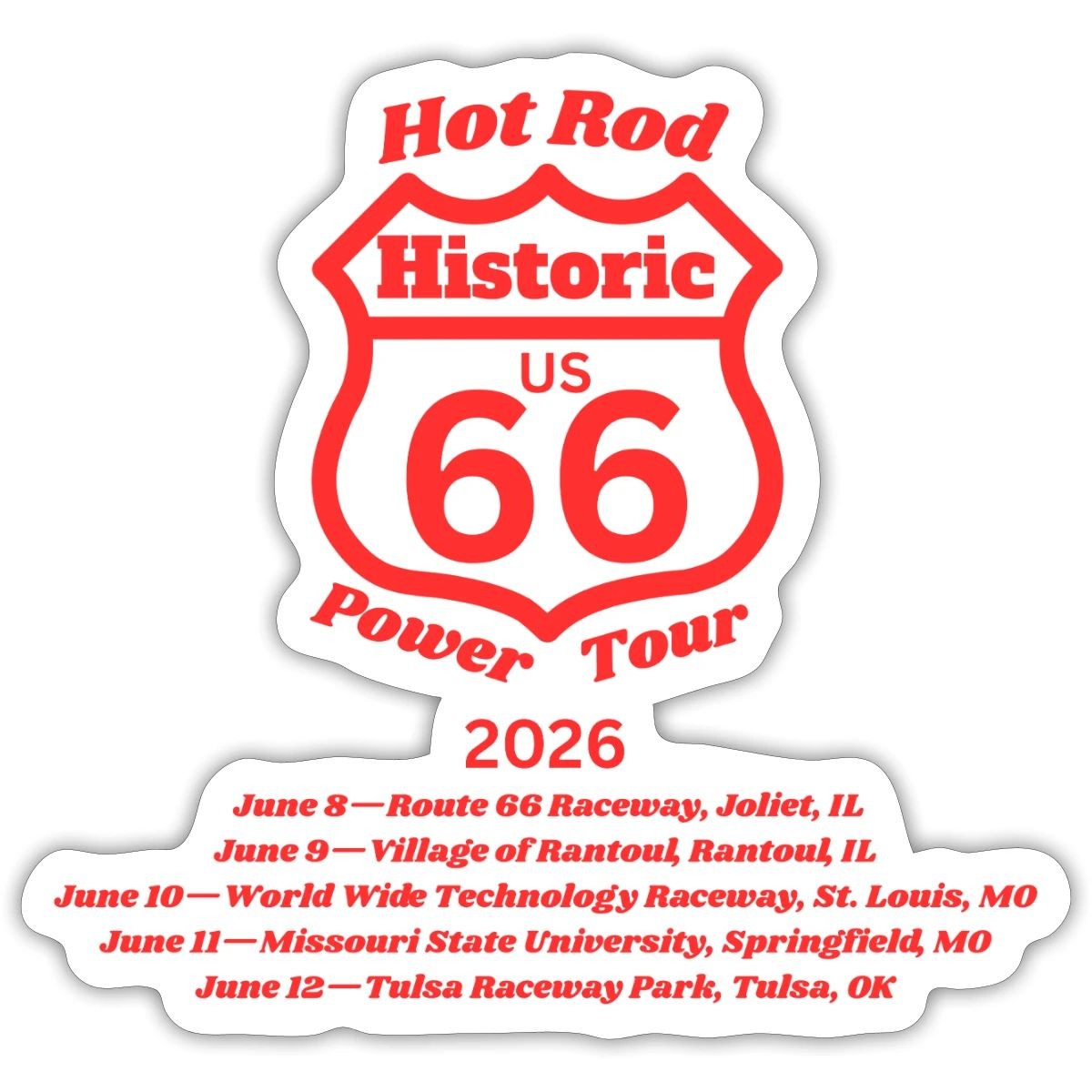 Hot Rod Power Tour 2026 | US Car Show | Historic Route 66 Sticker, max. 4 x 4″