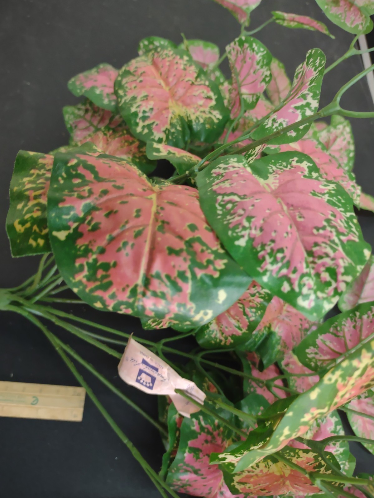 Silk Caladium Plant 16 Inches w/96 Leaves Pink & Green Baby Elephant’s Ear Bush