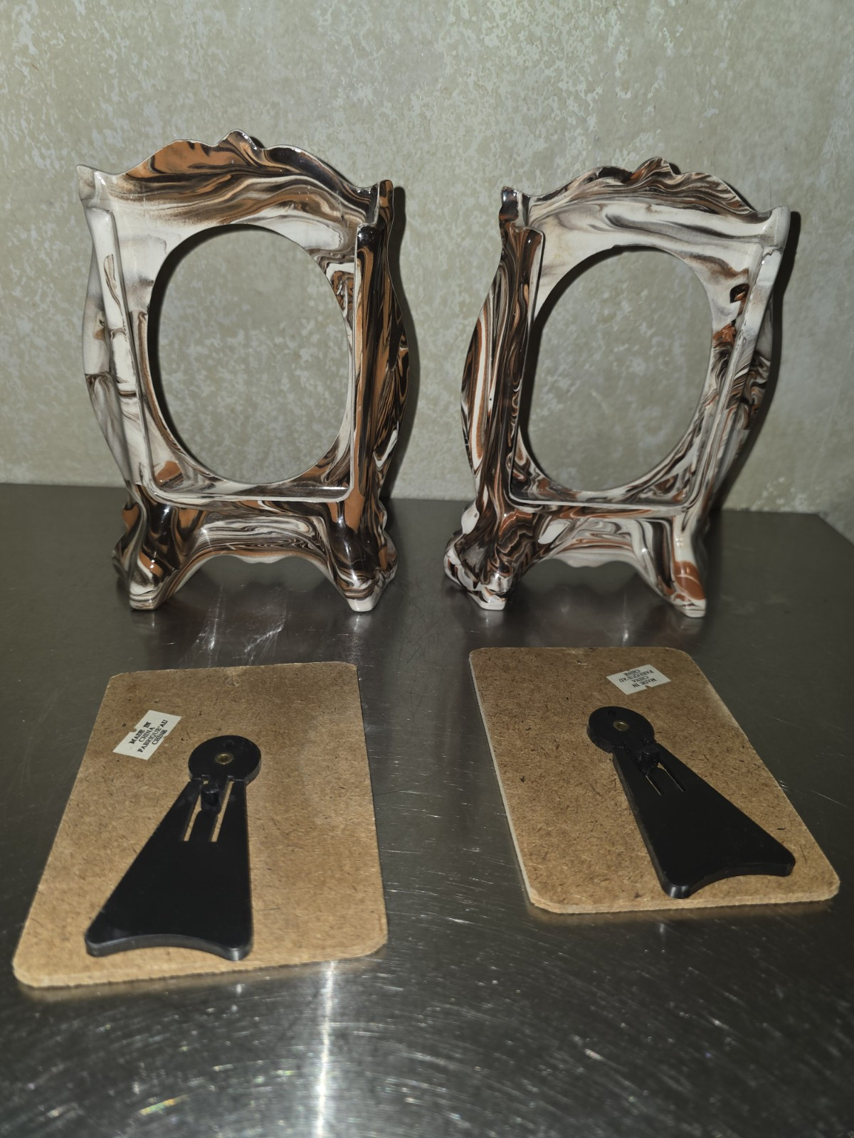 Unique & Neat Pair Of White/Orange/Brown Swirl Picture Frames. AS IS