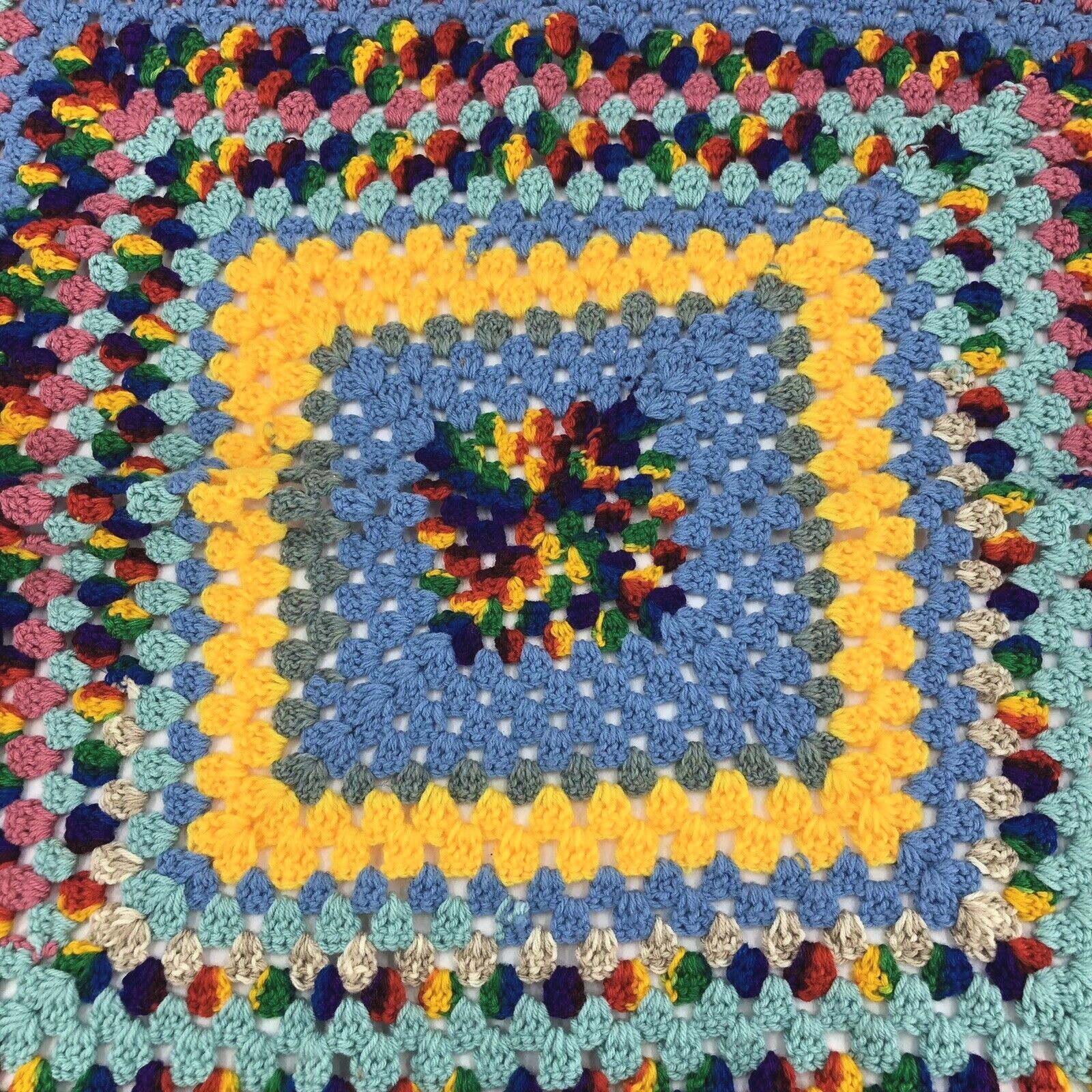 Crochet Granny Square Baby Blanket Lap Afghan Rainbow Unisex Boho Indie Cottage