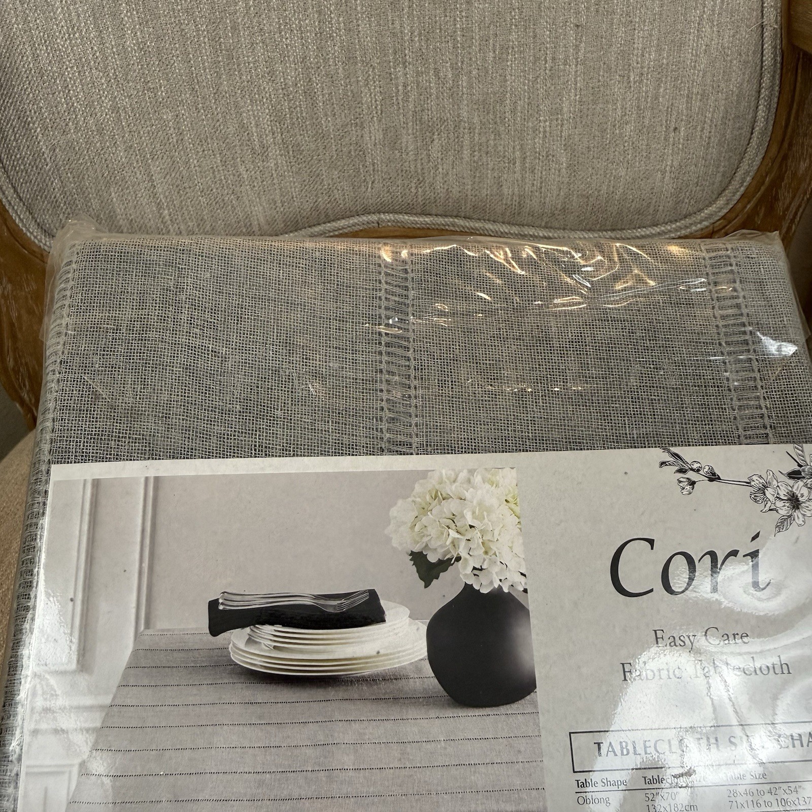 Cori Easy Care Fabric Tablecloth 60″ x 104″ Oblong solid gray color elegant