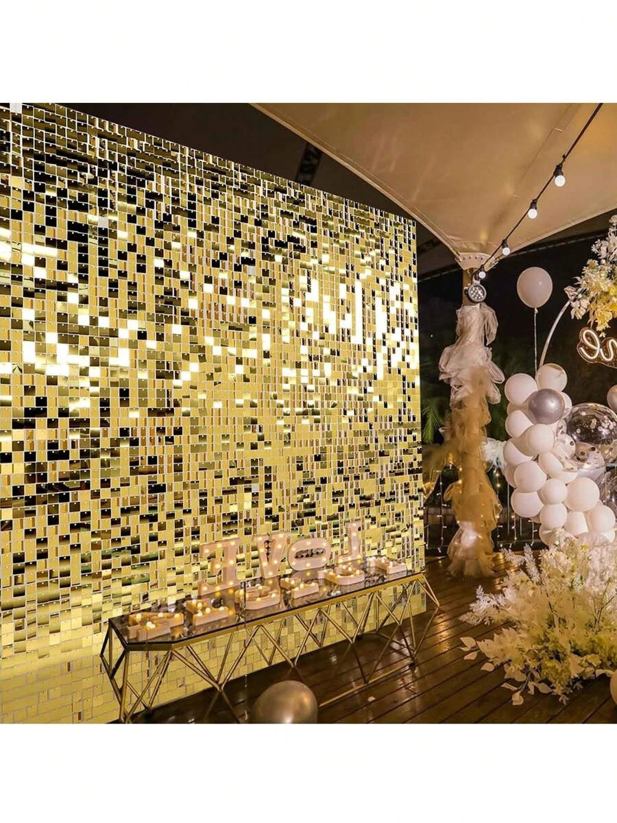 24/30pcs Shimmer Wall Backdrop Square Glitter Panels Birthday Wedding, Gold
