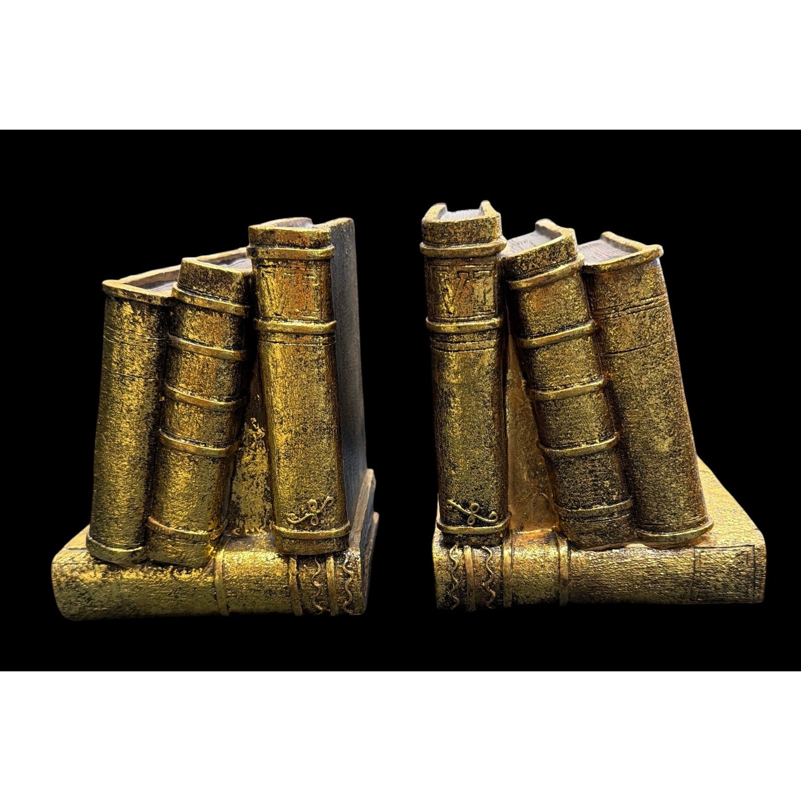 Vintage Gold Gilt Bookends | Faux Antique Book Stack Book Ends