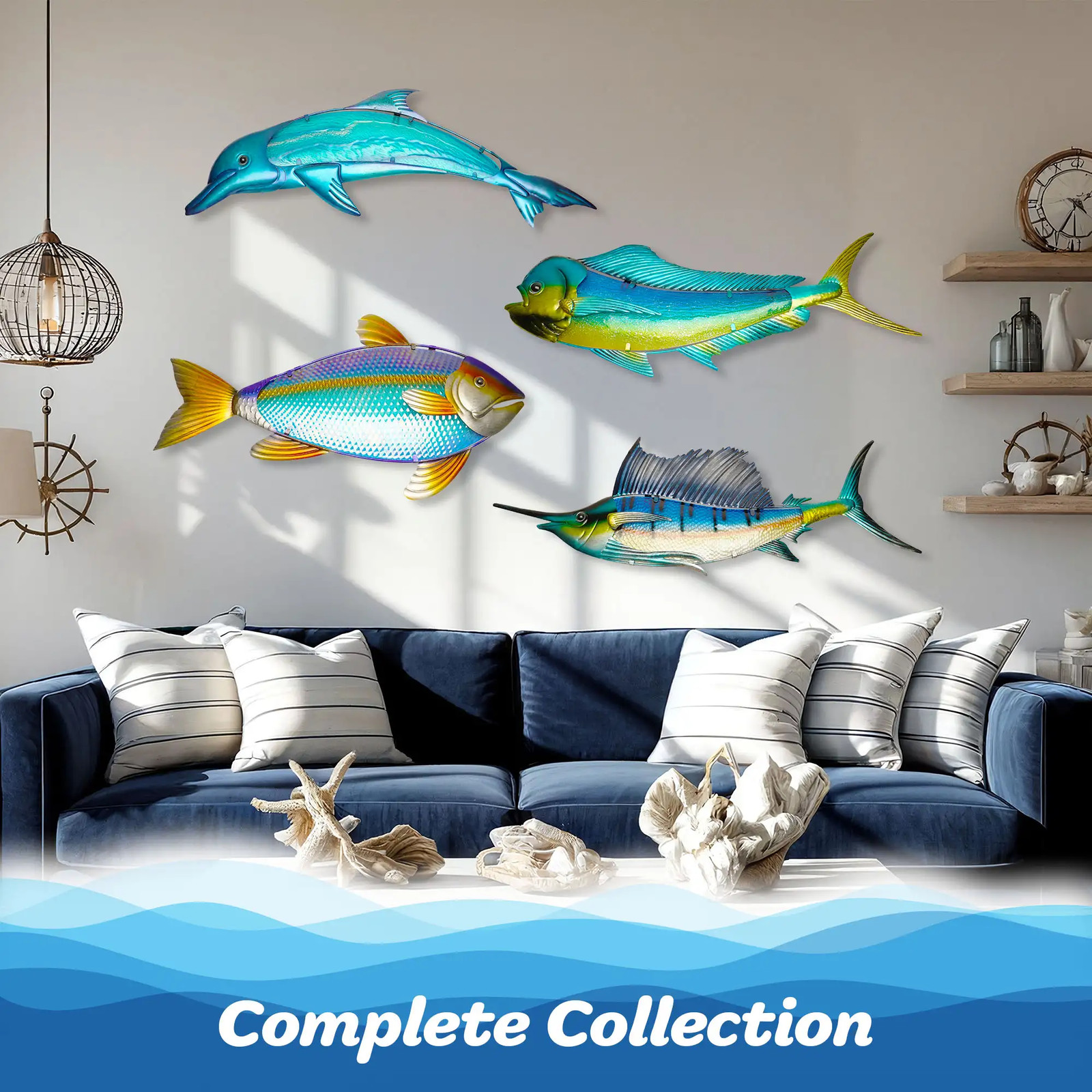 G128 36 in Metal Sailfish Wall Hanging Art Indoor Outdoor Decoration