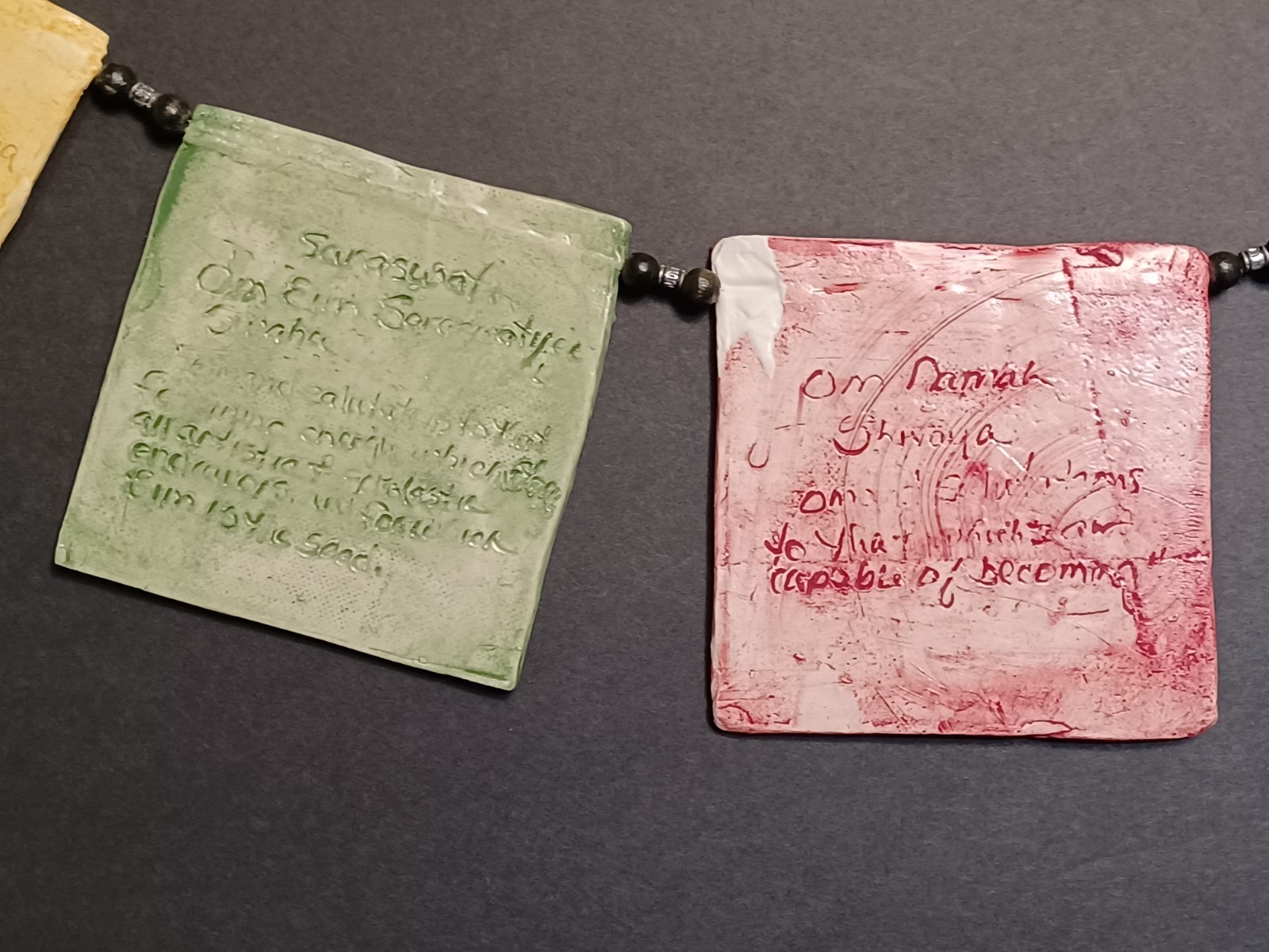 Ceramic Prayer Flags Indoor Outdoor Horizontal Hanging Handmade Original 30×4.5″
