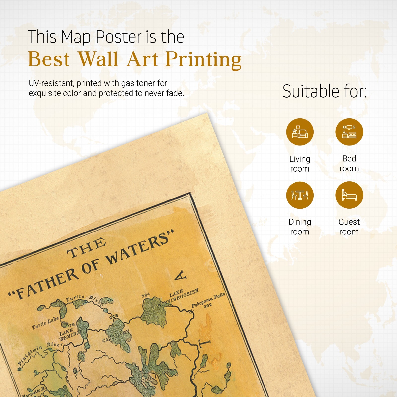 Father of Waters 1887 Mississippi River Map Poster – Wall Art Lake House Decor