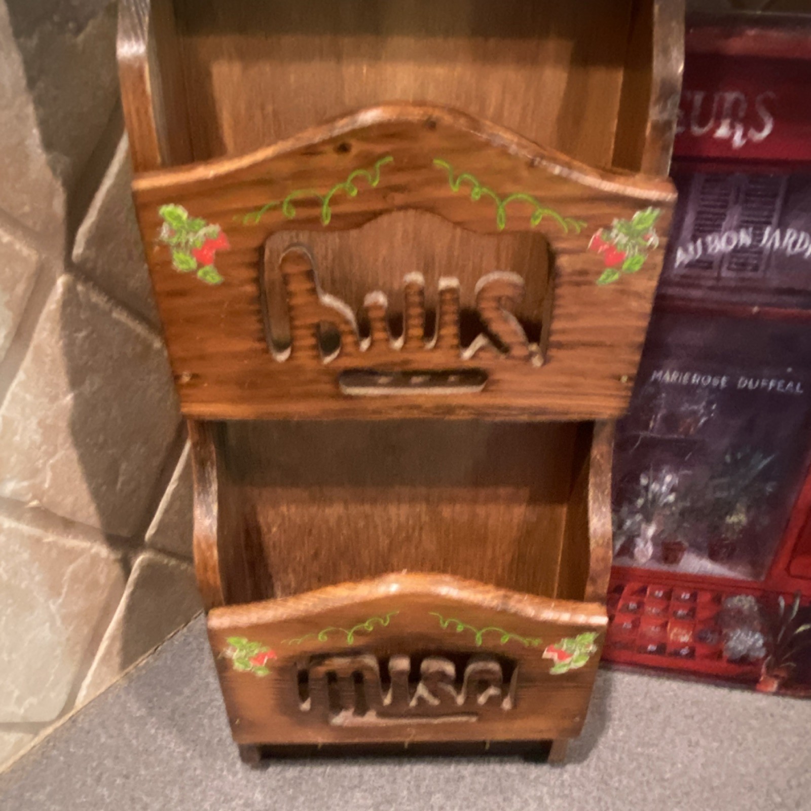 Wood & Metal Wall Mounted Mail Organizer, Brown Rectangle, 3 Compartments