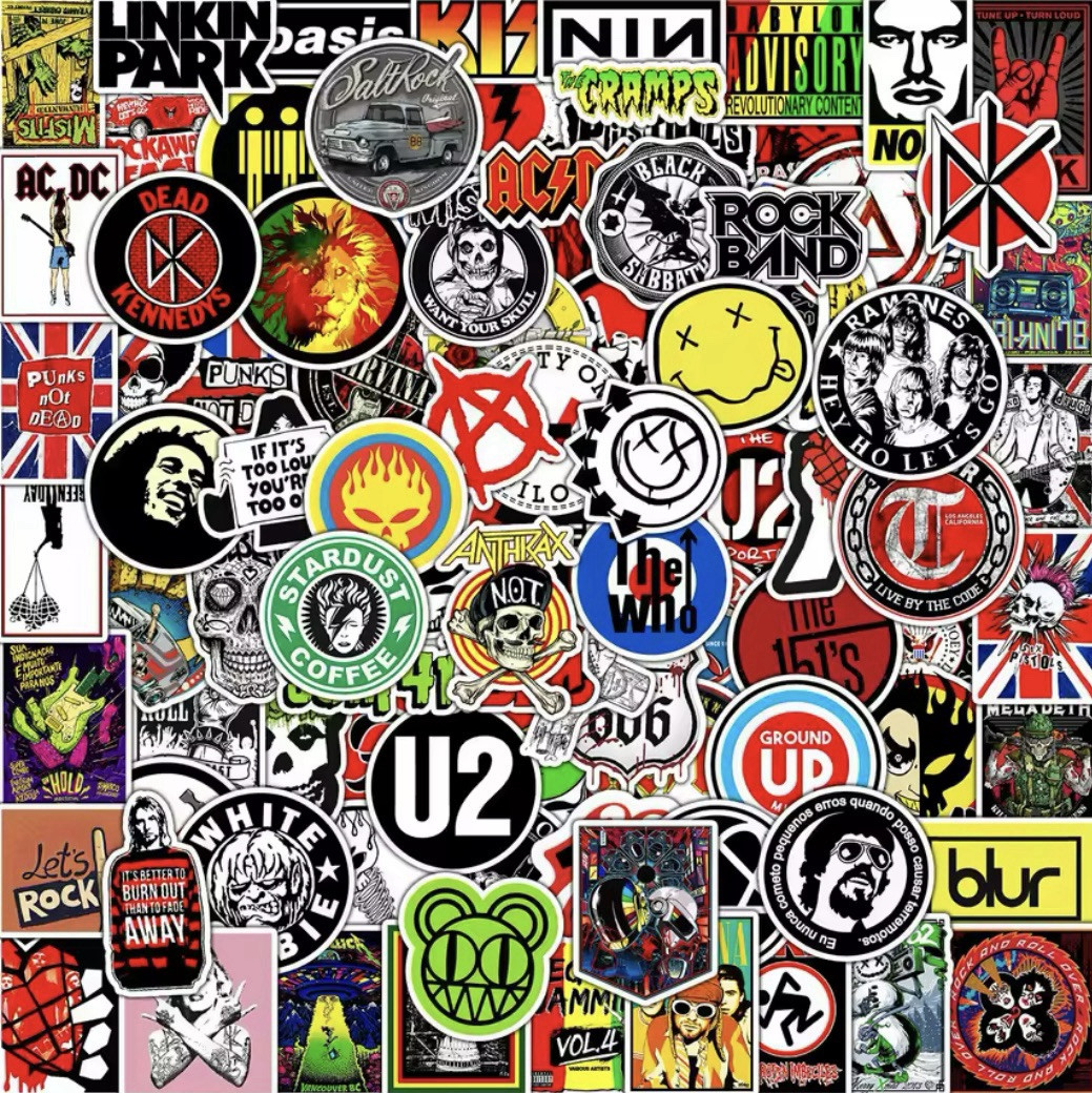 Classic Rock Stickers 50pk Mixed Rock Band Music Themed Random Dad Rock Stickers