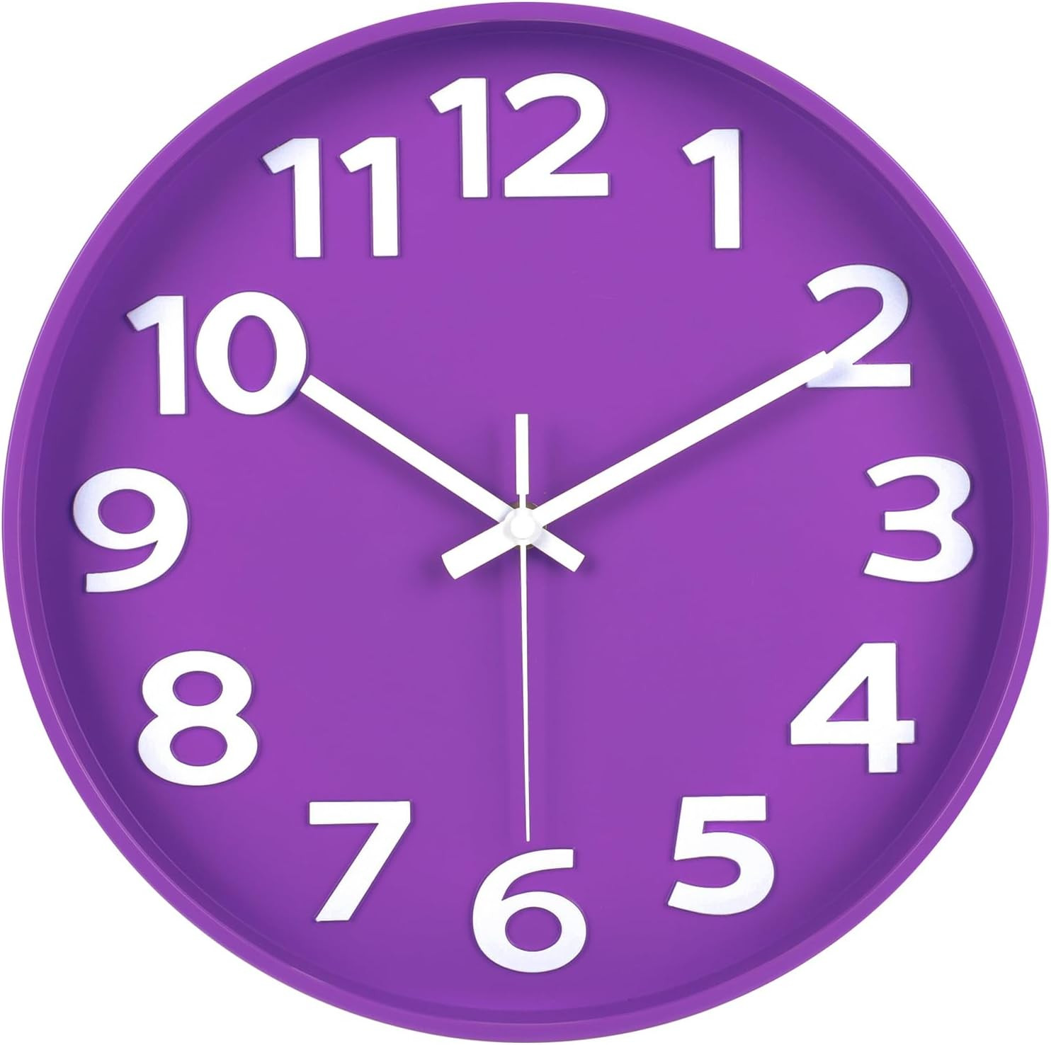12-Inch Modern Purple Wall Clock, Silent Non-Ticking, Large Numbers, Accurate…