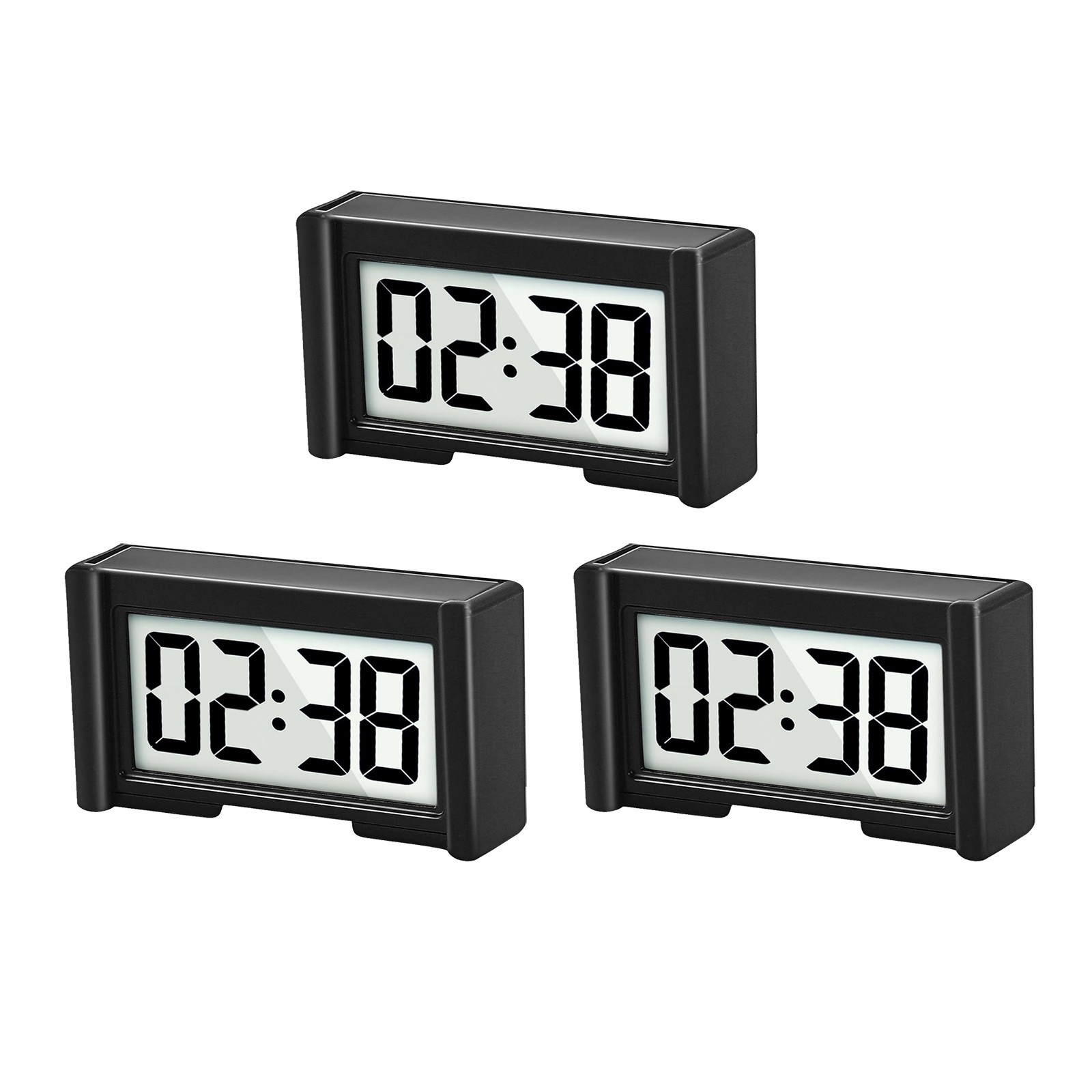 New 3 Pack Mini Digital Clock Small Adhesive Stick On Easy To Read Large Numbers