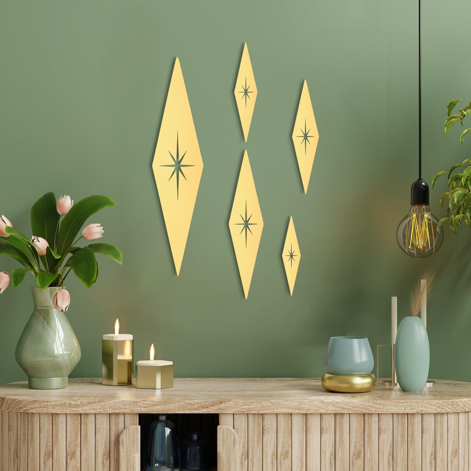 5 Pieces Mid Century Modern Decor Midcentury Vintage Style Gold Starburst Met…