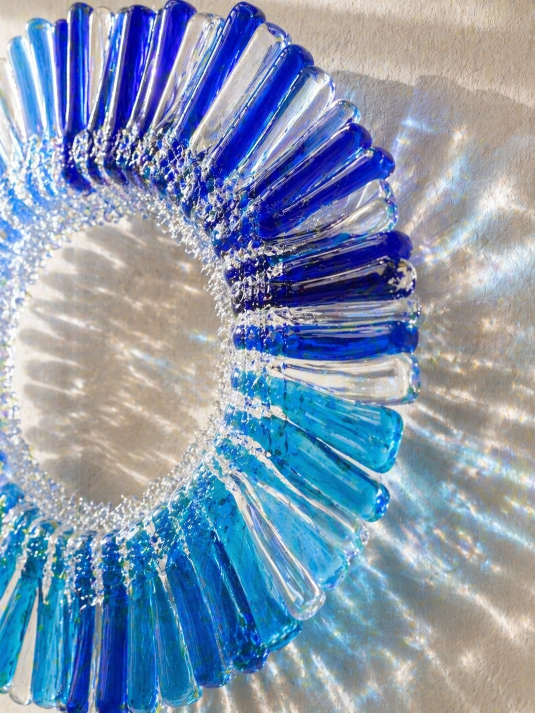 Blue Glass Sculpture 17cm Handmade, Coastal Ocean Decor, Modern Glass Art Ring,