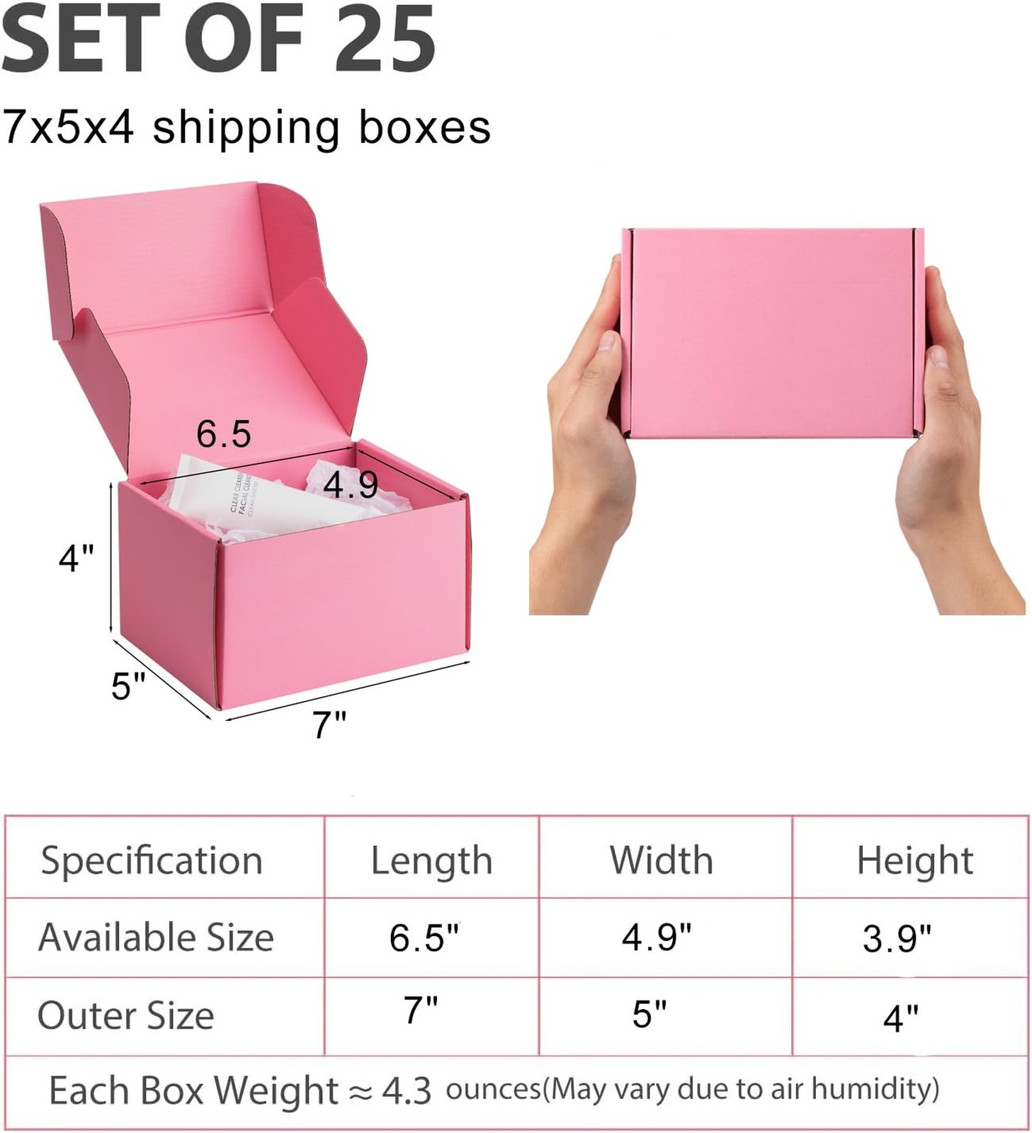 7x5x4 Pink Small Shipping Boxes – 25 Pack Corrugated Cardboard Mailer Boxes f…