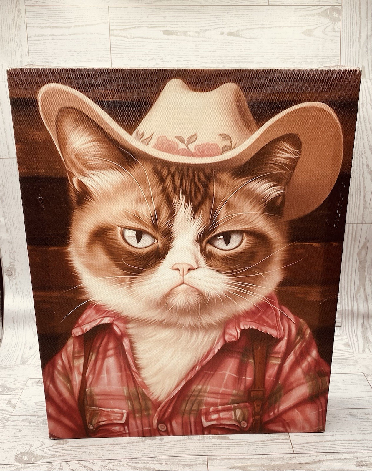 Western Grumpy Cat Cowboy Canvas Print (11x14x2.5′) Tessa Kane Art in Motion
