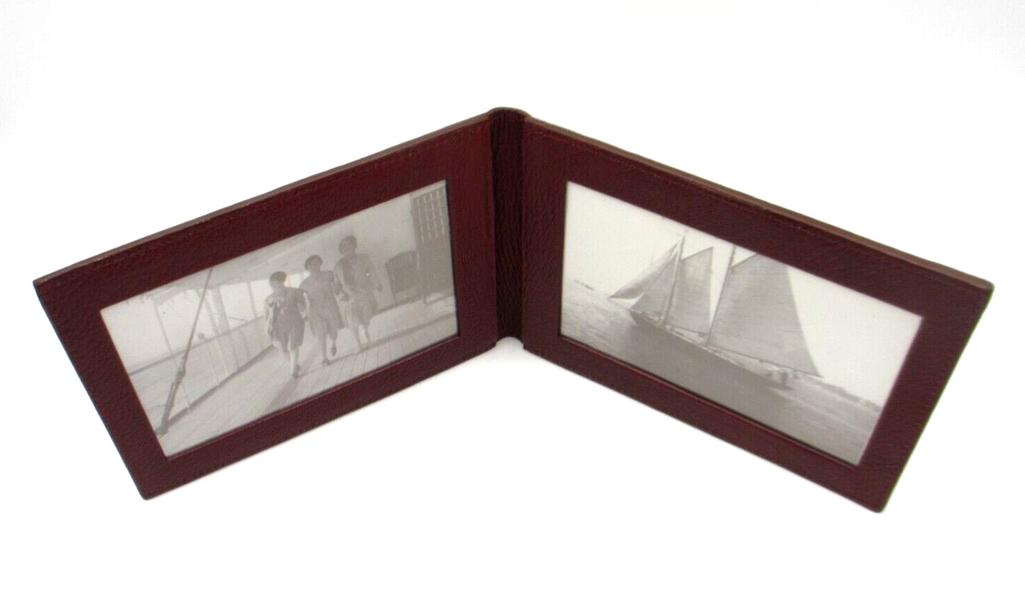 Photo Frame Leather Bifold holds TWO 4×6″ Photos Horizontal $125 Dark Red