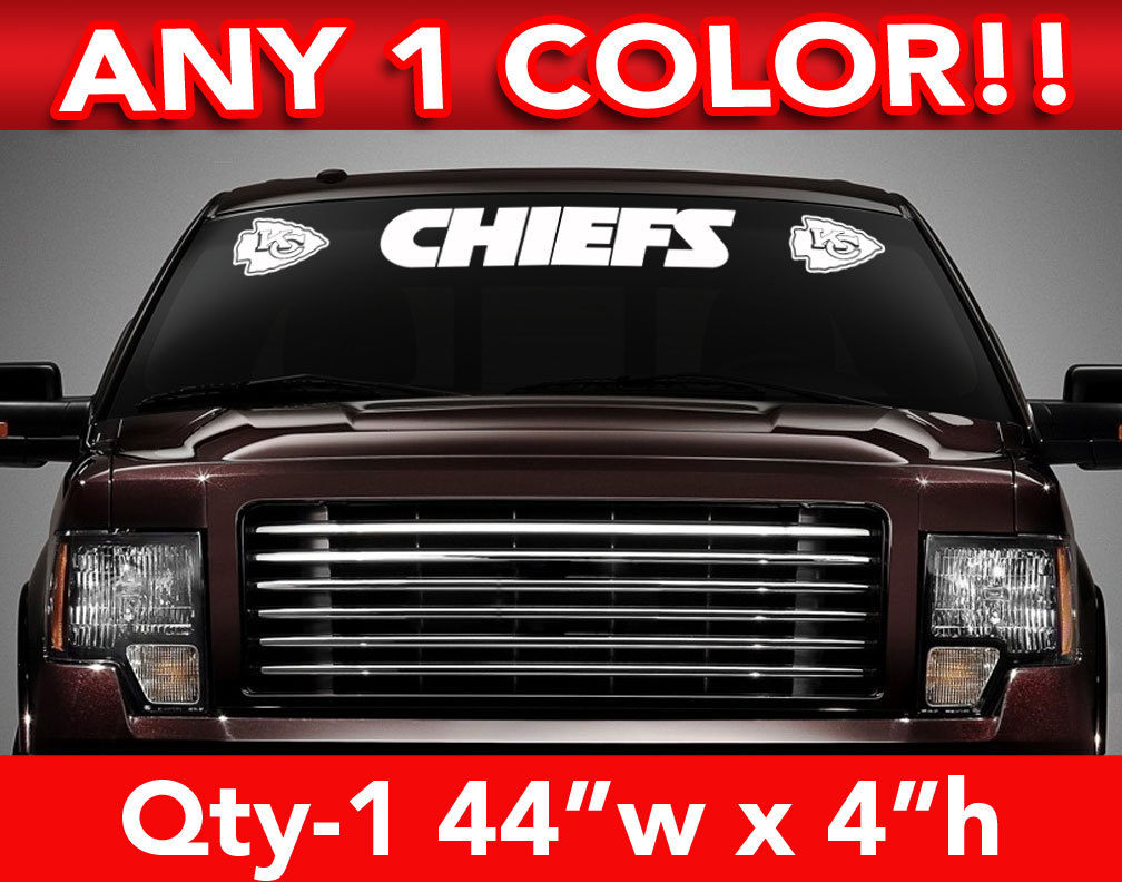 KANSAS CITY CHIEFS w/Logos WINDSHIELD DECAL STICKER 44″w x 4″h ANY 1 COLOR