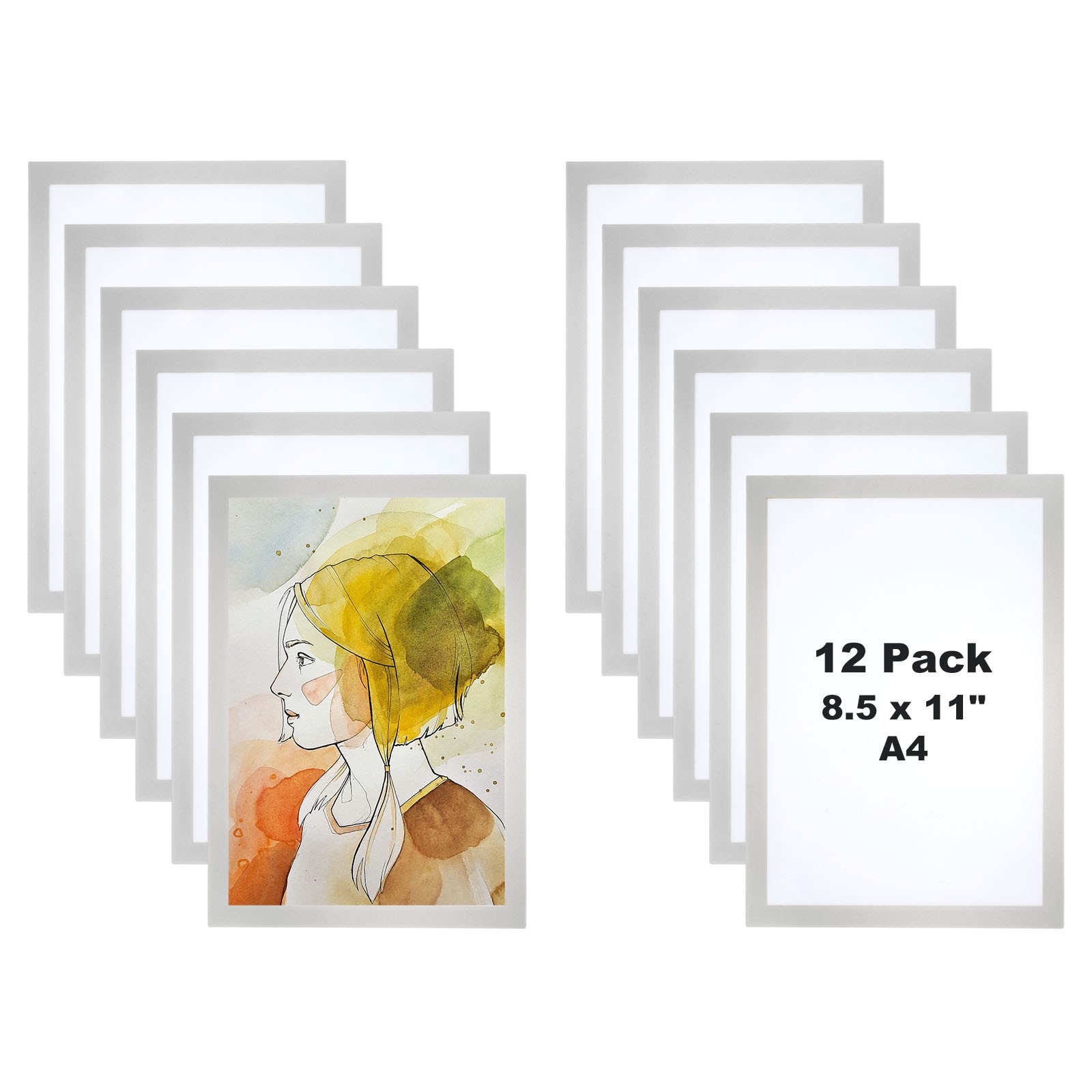 12pcs Magnetic Sign Holder Self Adhesive Reusable A4 Picture Frame Silver