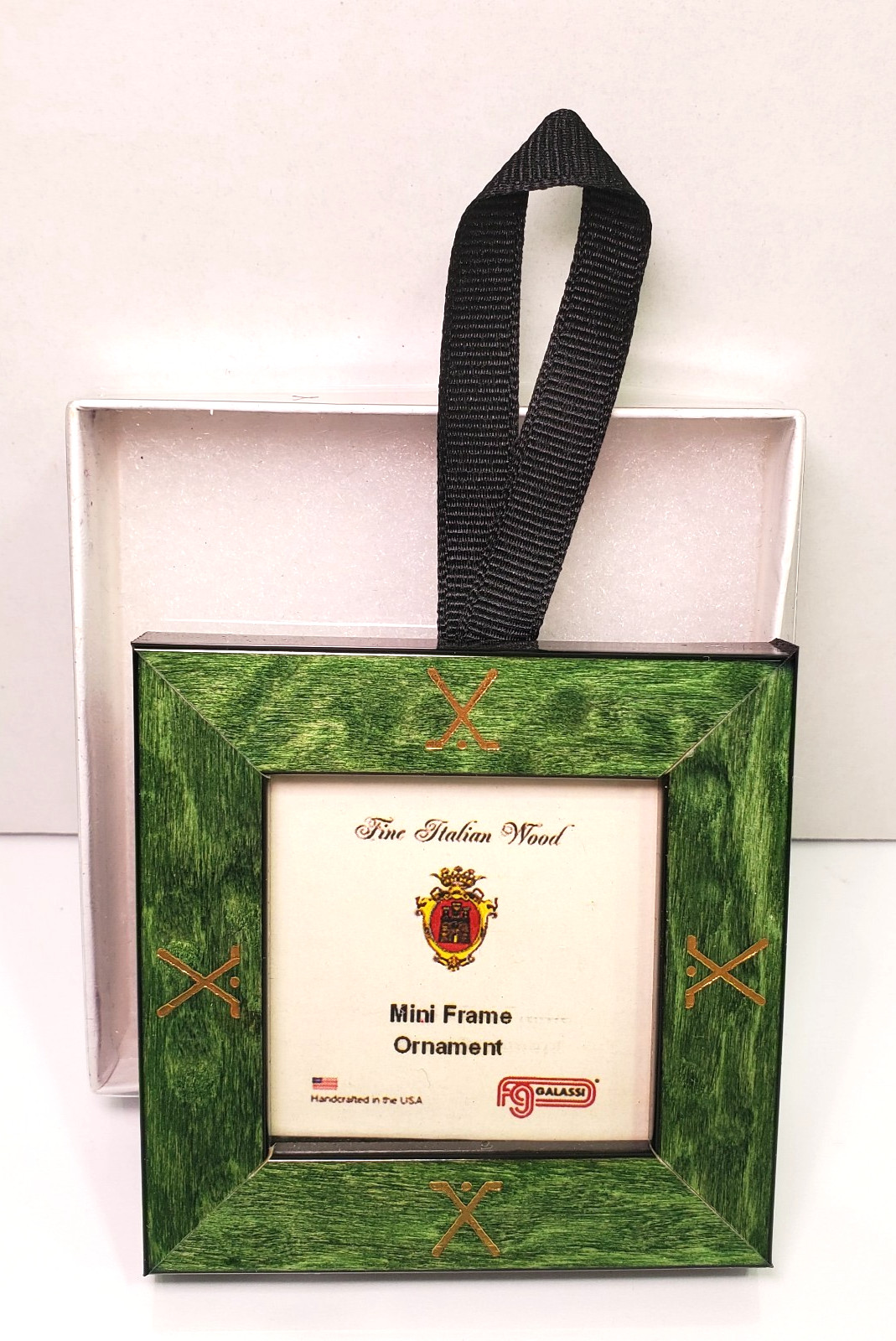 Galassi Mini GOLF HOCKEY Frame Ornament Fine Italian Wood Green Gold 2×2″ Pic