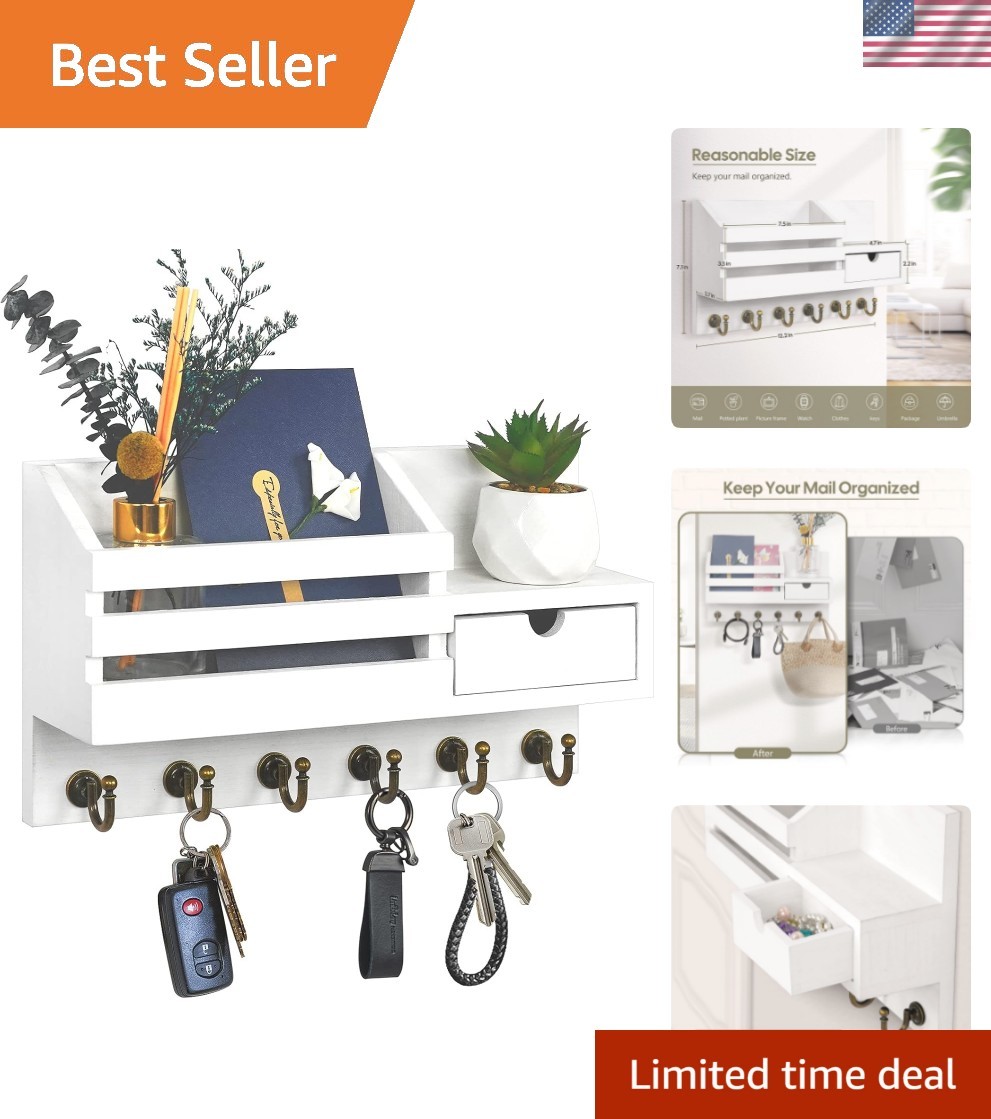 Key Holder Wall Mount: Key and Mail Holder for Wall with 6 Hooks and Storage …