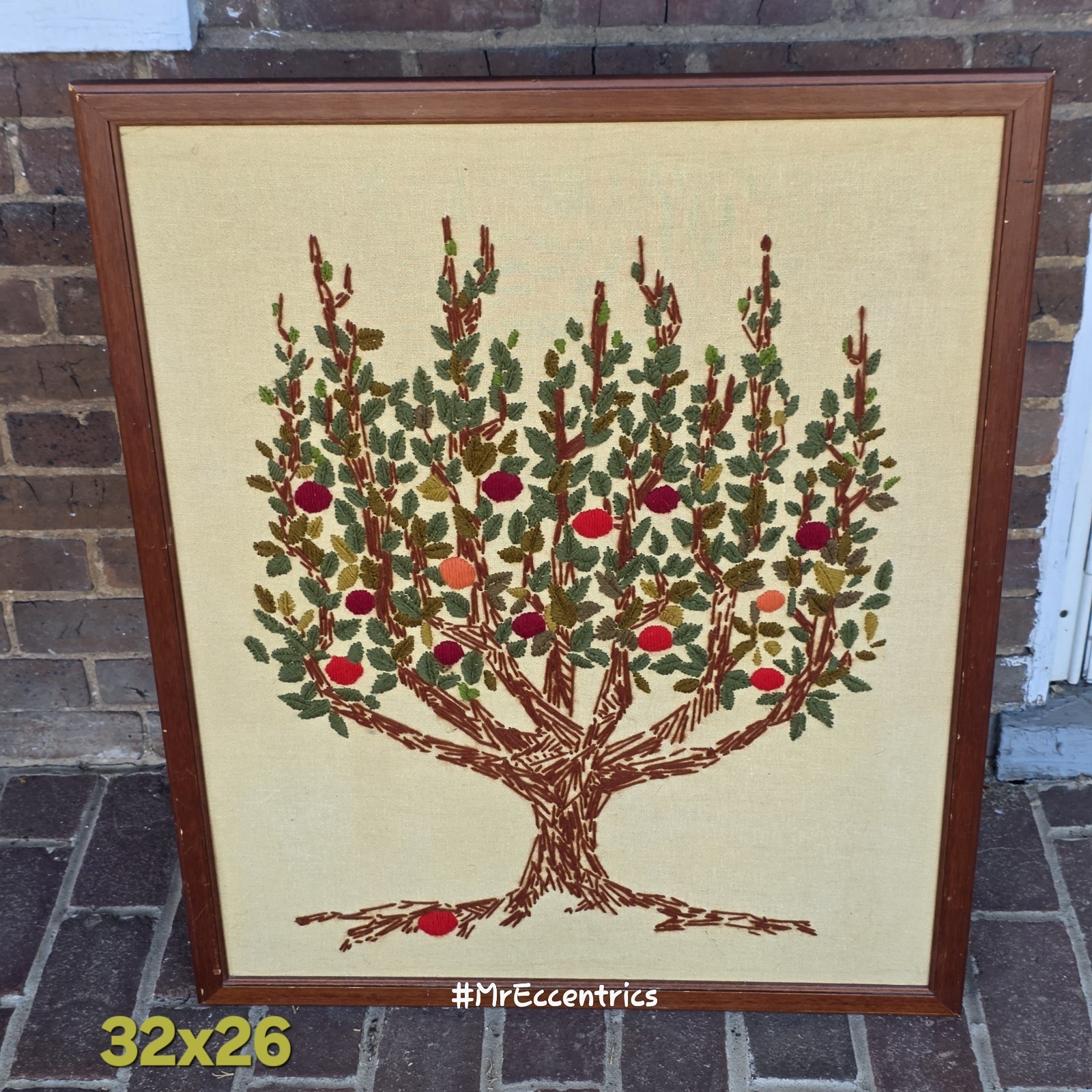 Vintage 70s Paragon Needlecraft Crewel Embroidery Fruit Apple Tree Tapestry