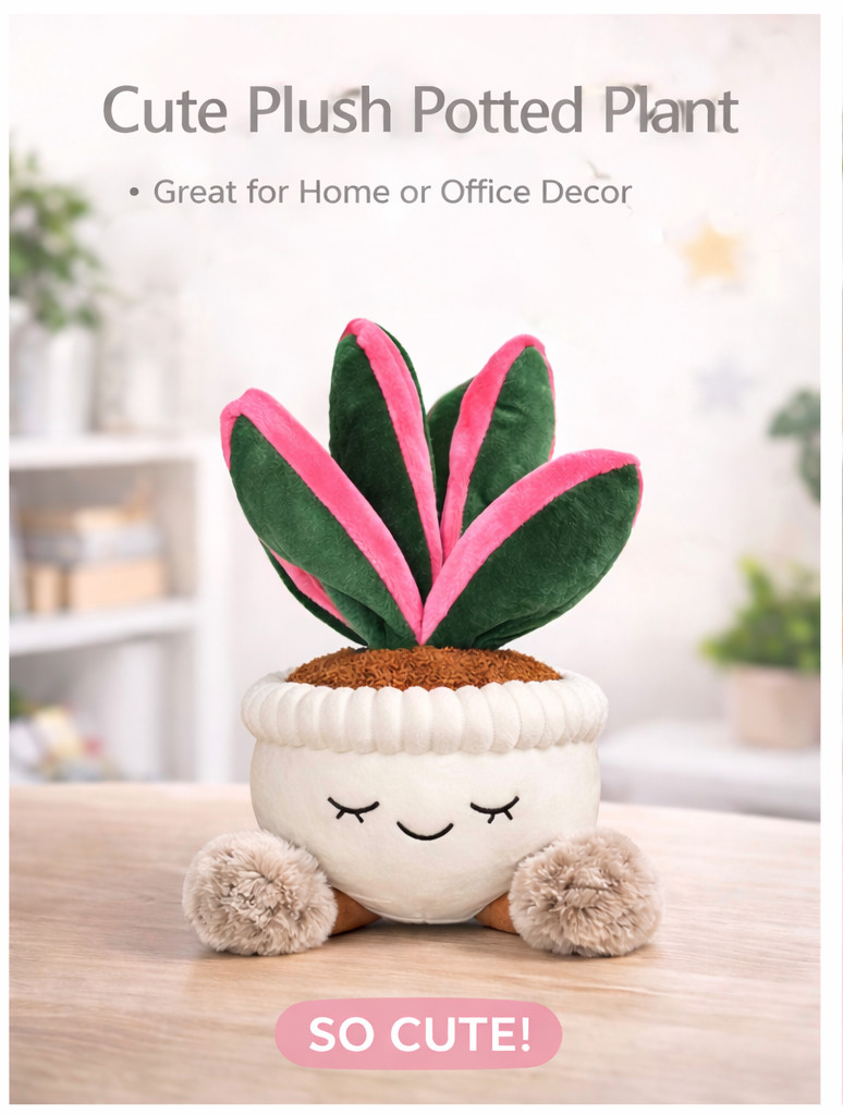Plush Plant Decor, Soft Faux Houseplant, Cute Stuffed Plant for Home & Office, C