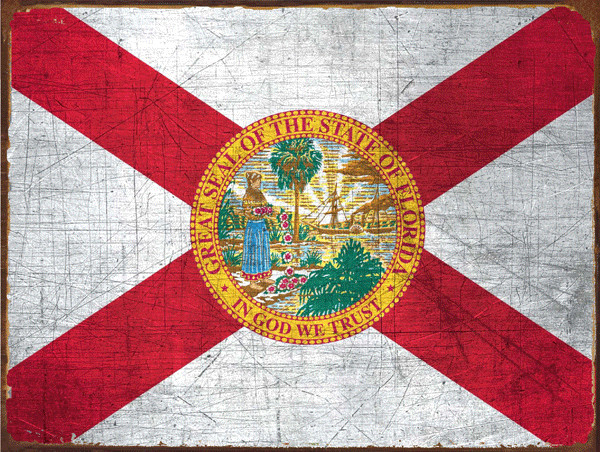 Florida State Flag Metal Sign Framed on Rustic Wood, Americana, Rustic Décor