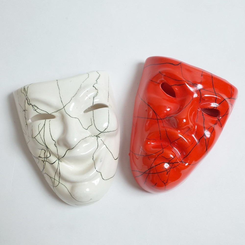 Vintage Two Face Comedy Tragedy Mask Wall Decor Ceramic Theater Art Set